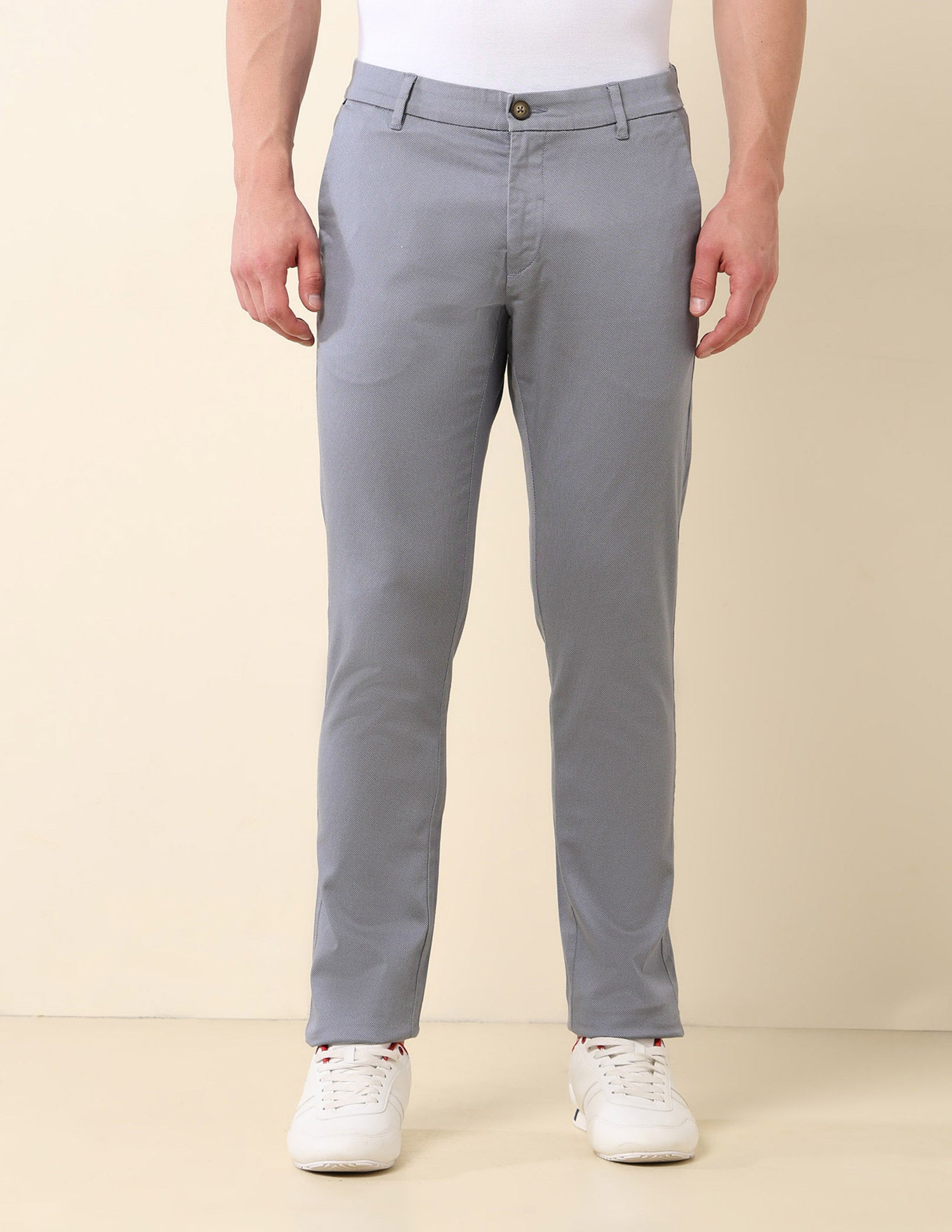 Textured Slim Fit Trousers Grey - U.S. Polo Assn. India | Large
