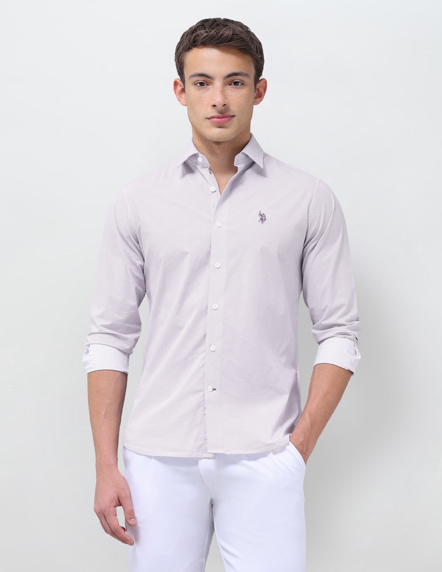 Geometric Printed Regular Fit Shirt Purple - U.S. Polo Assn. India | Large