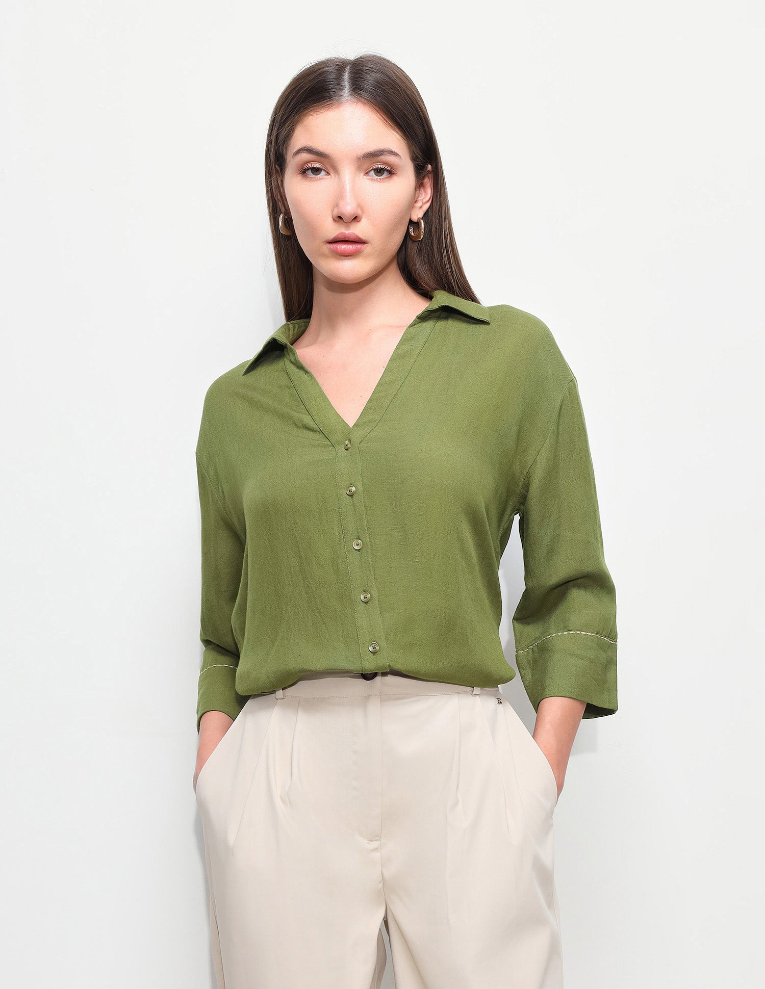 Solid Relaxed Fit Shirt Olive - U.S. Polo Assn. India | Large