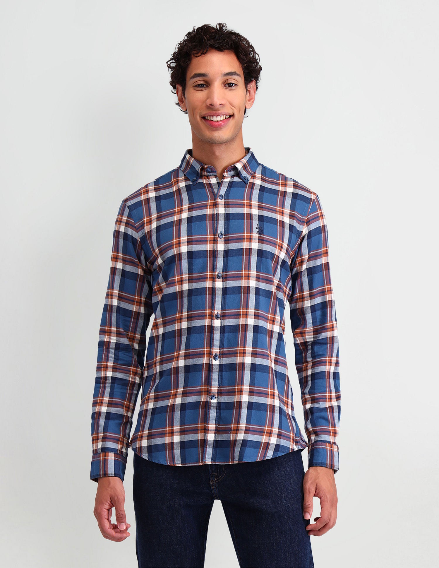 Manhattan Slim Fit Checked Shirt Blue - U.S. POLO ASSN. | Large