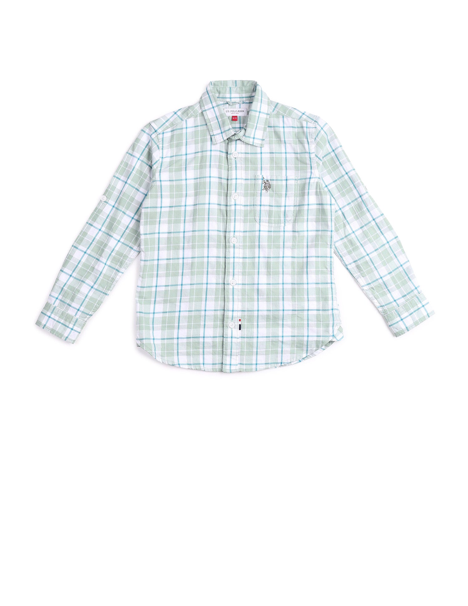Boys Plaid Checked Regular Fit Shirt Green - U.S. POLO ASSN. | Large