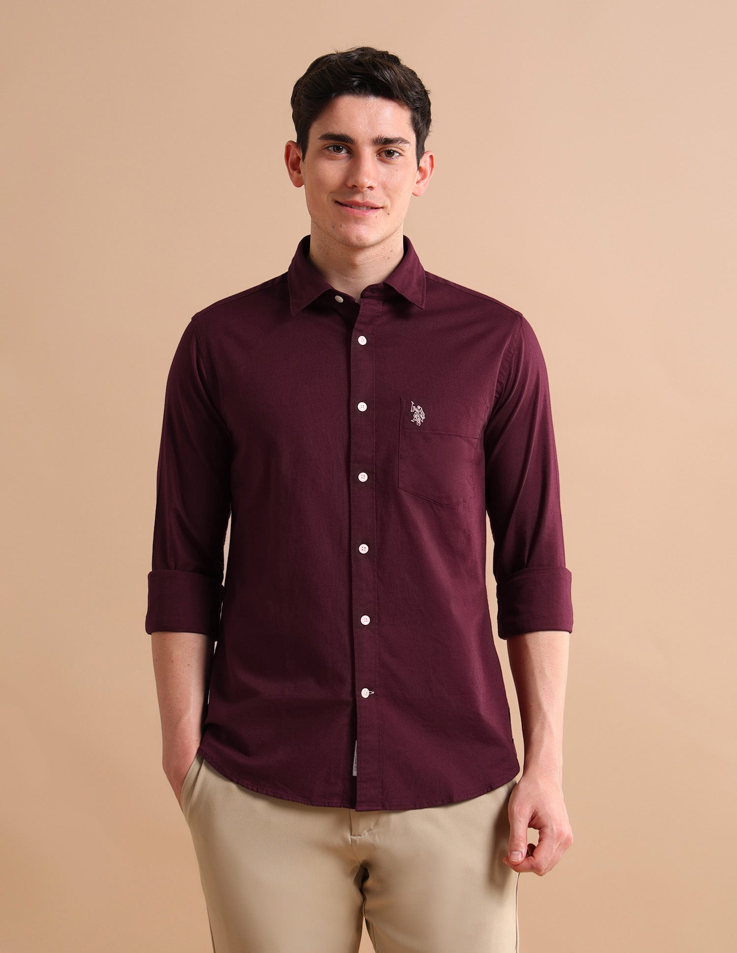 Stretchy Twill Shirt Maroon - U.S. POLO ASSN. | Large