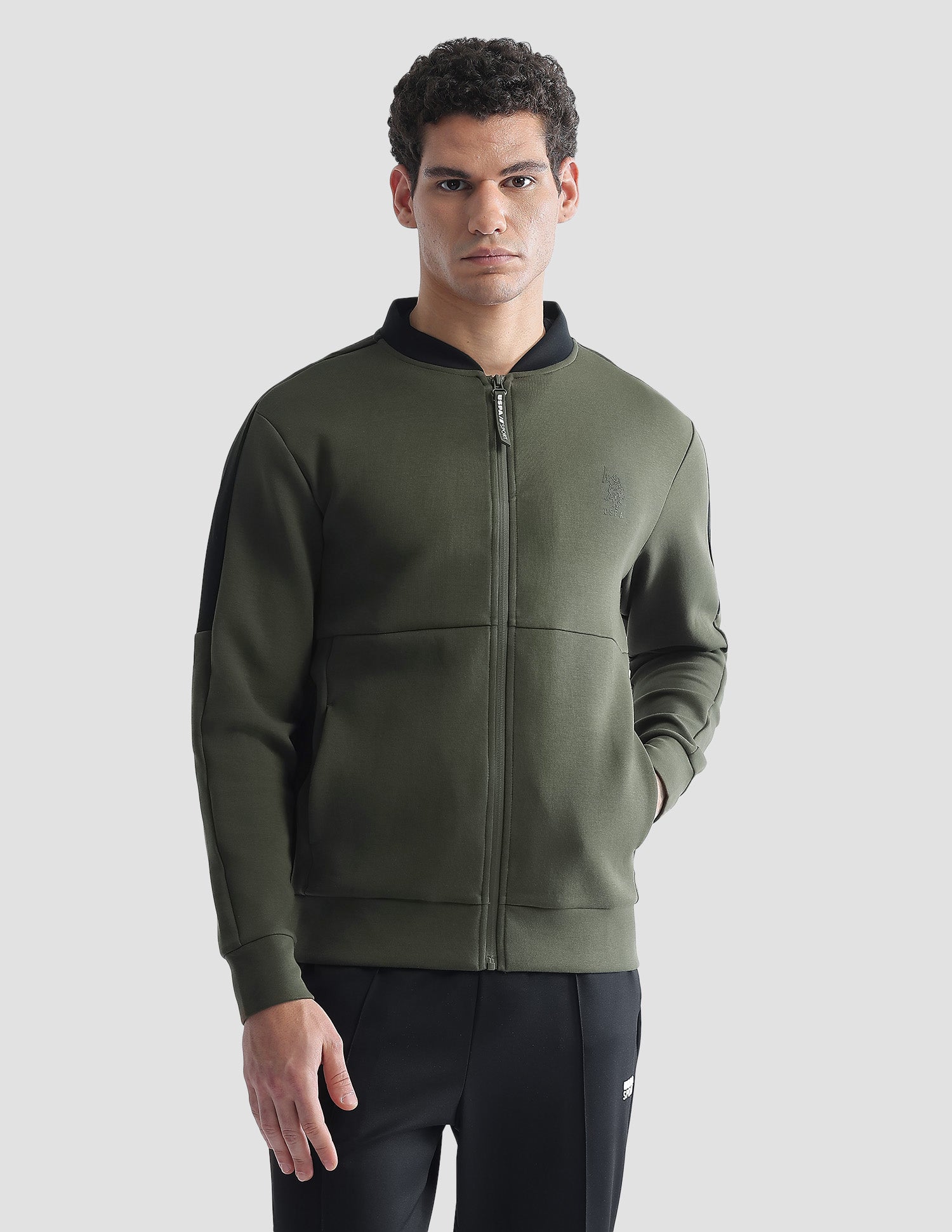 Slim Fit Zipper Active Sweatshirt Olive - U.S. Polo Assn. India | Large