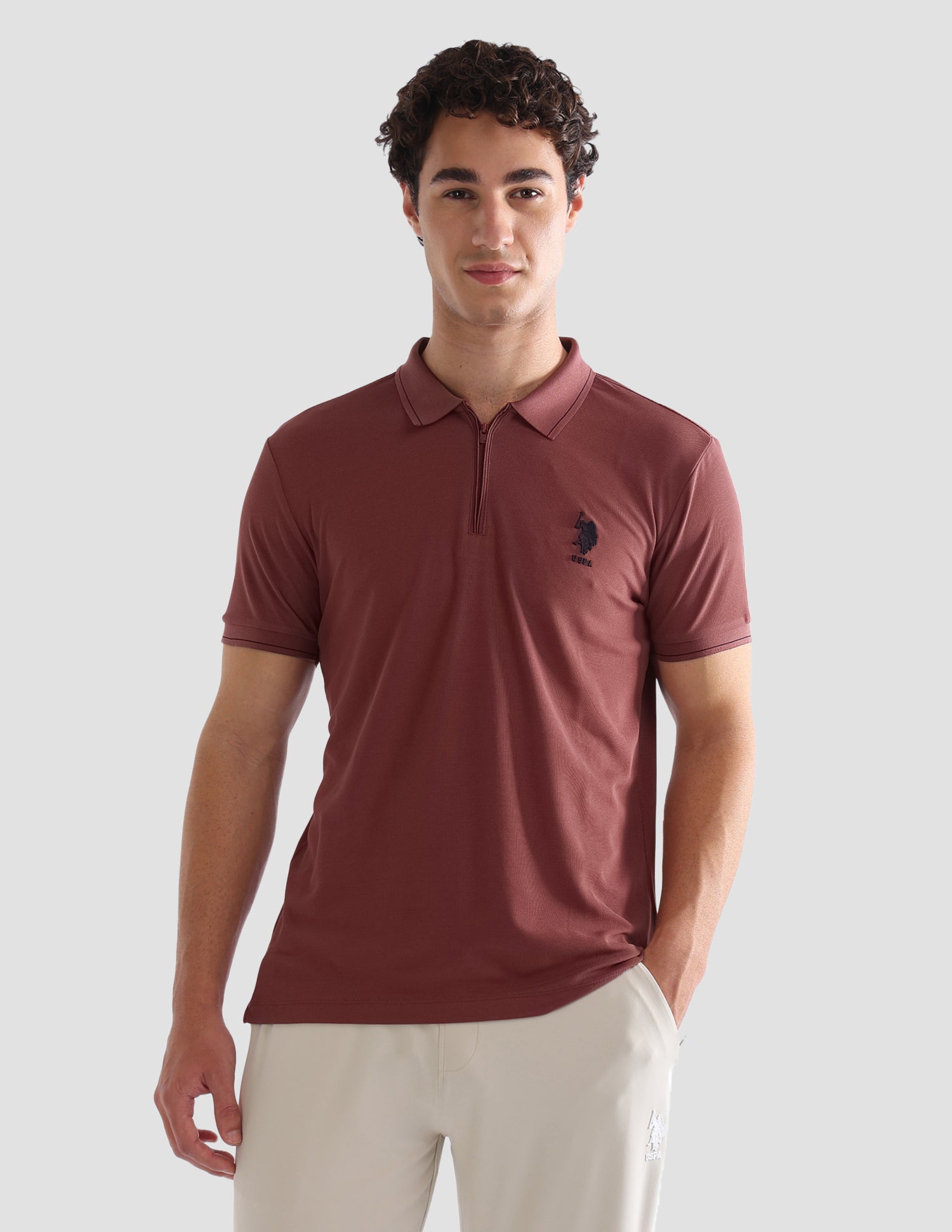 Solid Slim Fit Active Polo Shirt Dark Pink - U.S. Polo Assn. India | Large