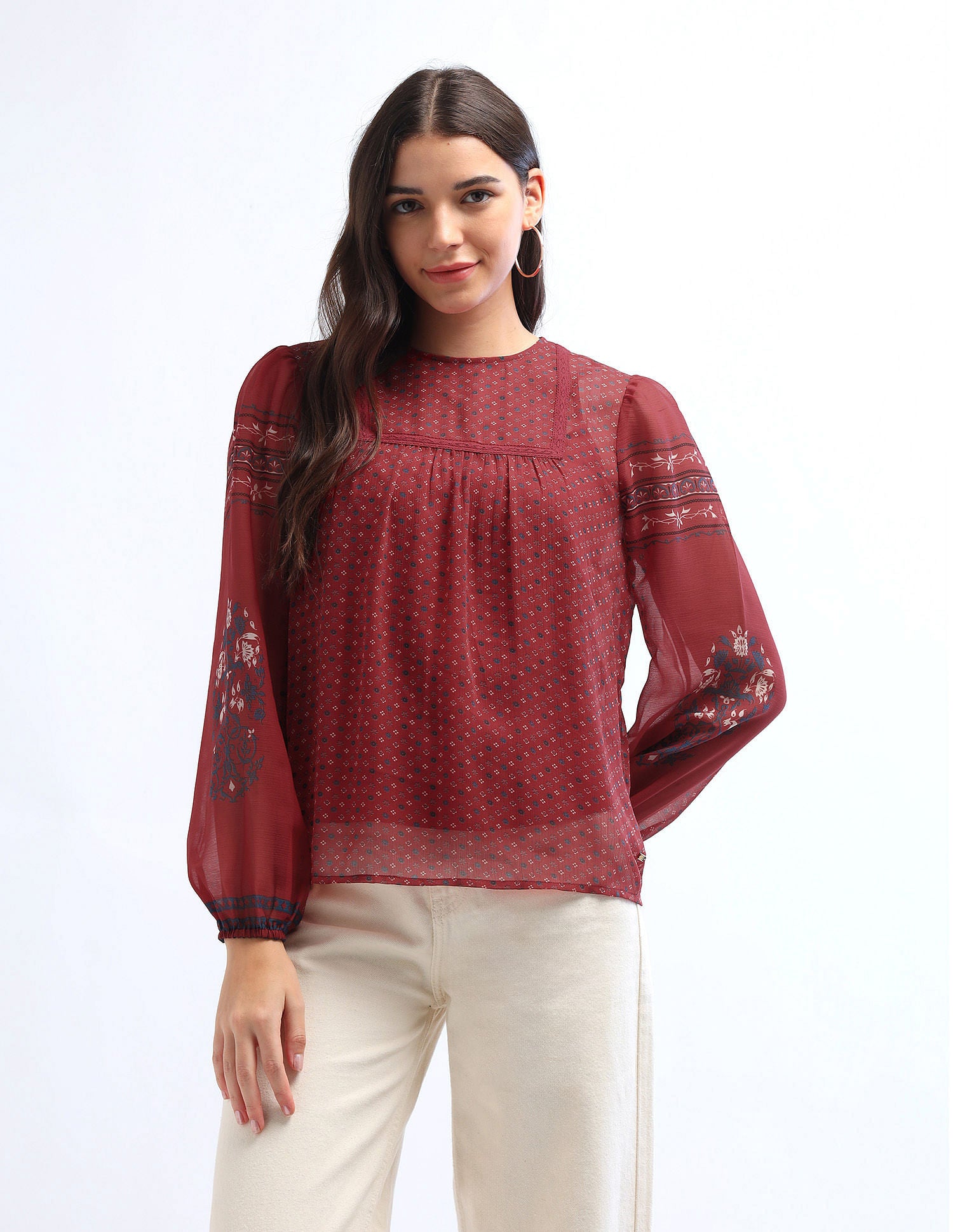 Boho Printed Crinkled Chiffon Top Multicolor - U.S. POLO ASSN. | Large