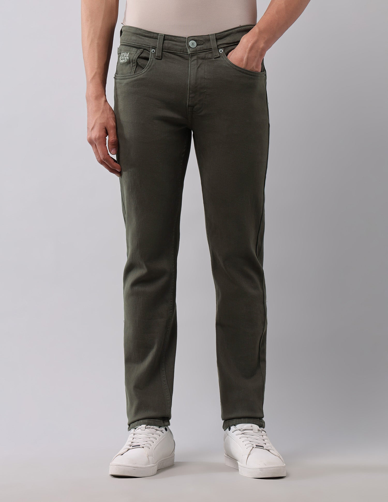 Regallo Skinny Fit Green Jeans Olive - U.S. Polo Assn. India | Large