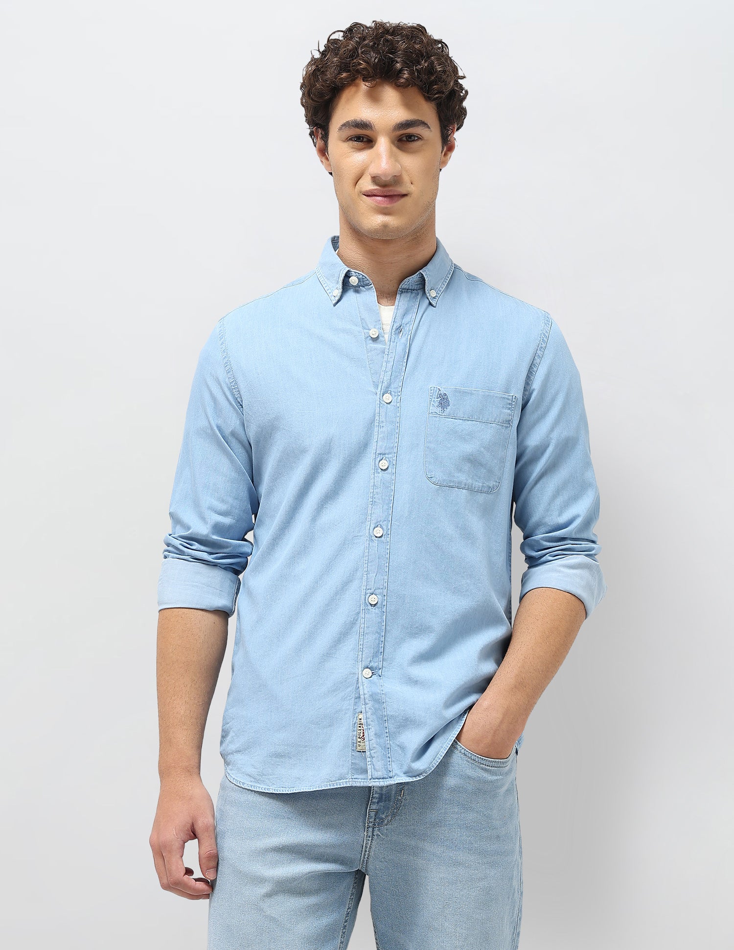 Regular Fit Twill Shirt Light Indigo - U.S. Polo Assn. India | Large