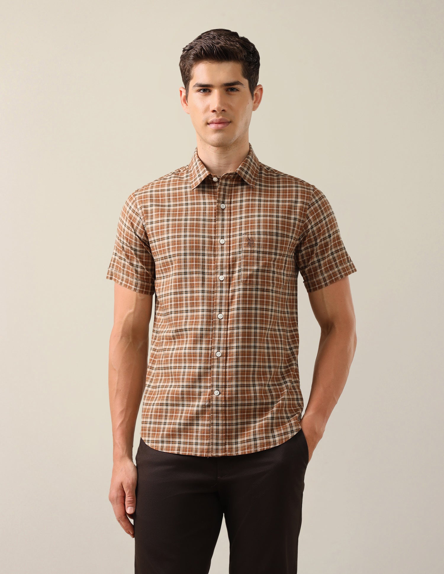 Plaid Checked Tailored Fit Shirt Brown - U.S. Polo Assn. India | Large