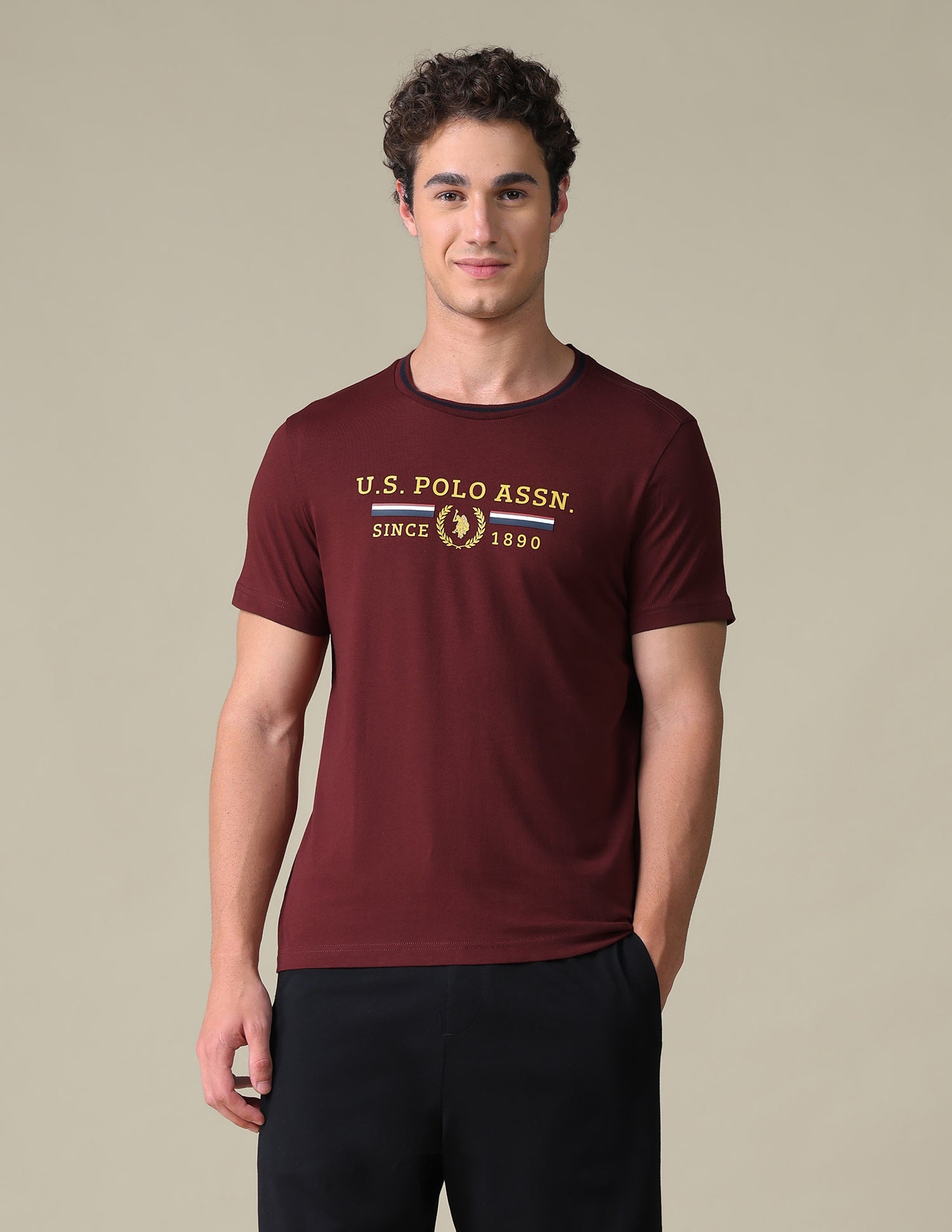 Brand Printed Slim Fit T-Shirt Wine - U.S. Polo Assn. India | Large