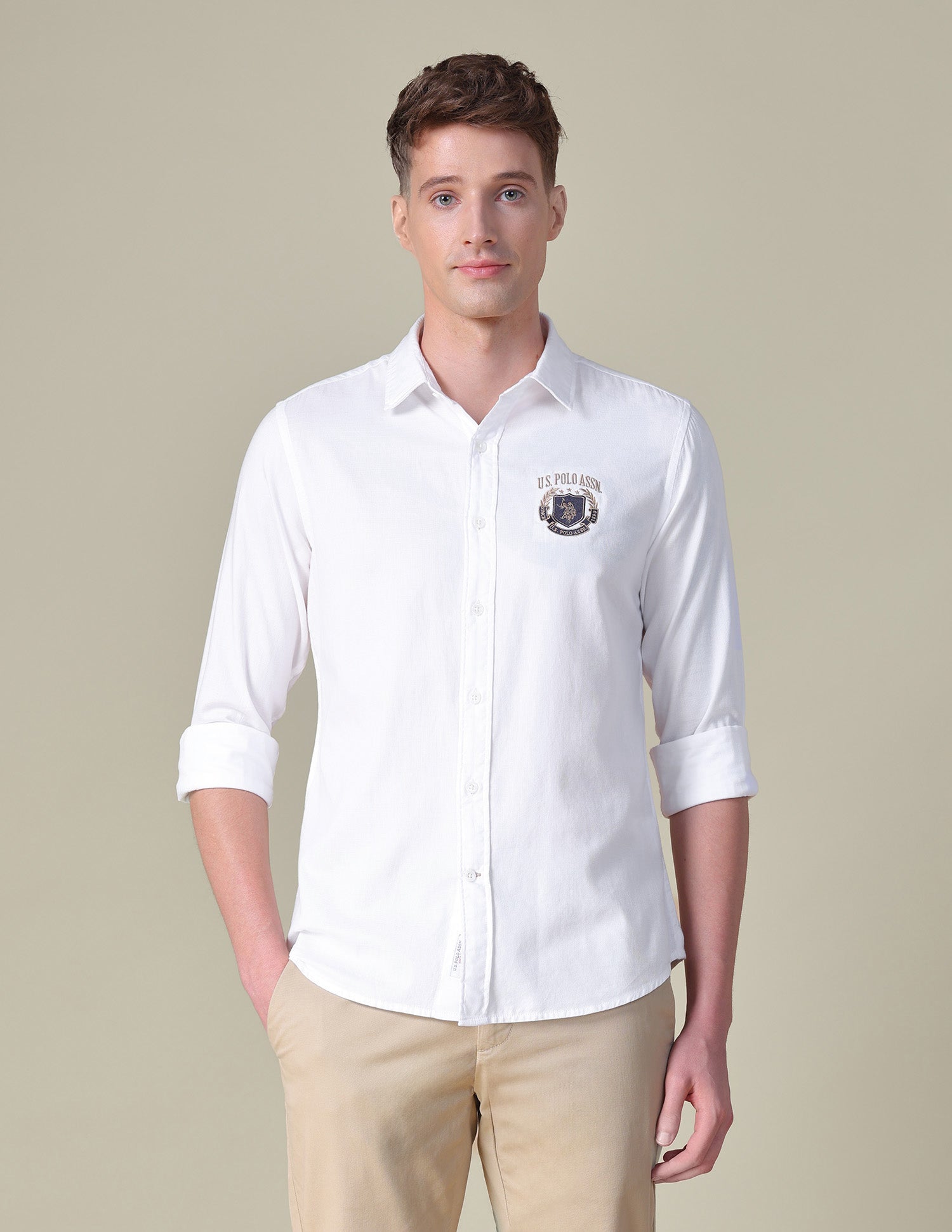 Dobby Tailored Fit Shirt White - U.S. POLO ASSN. | Large