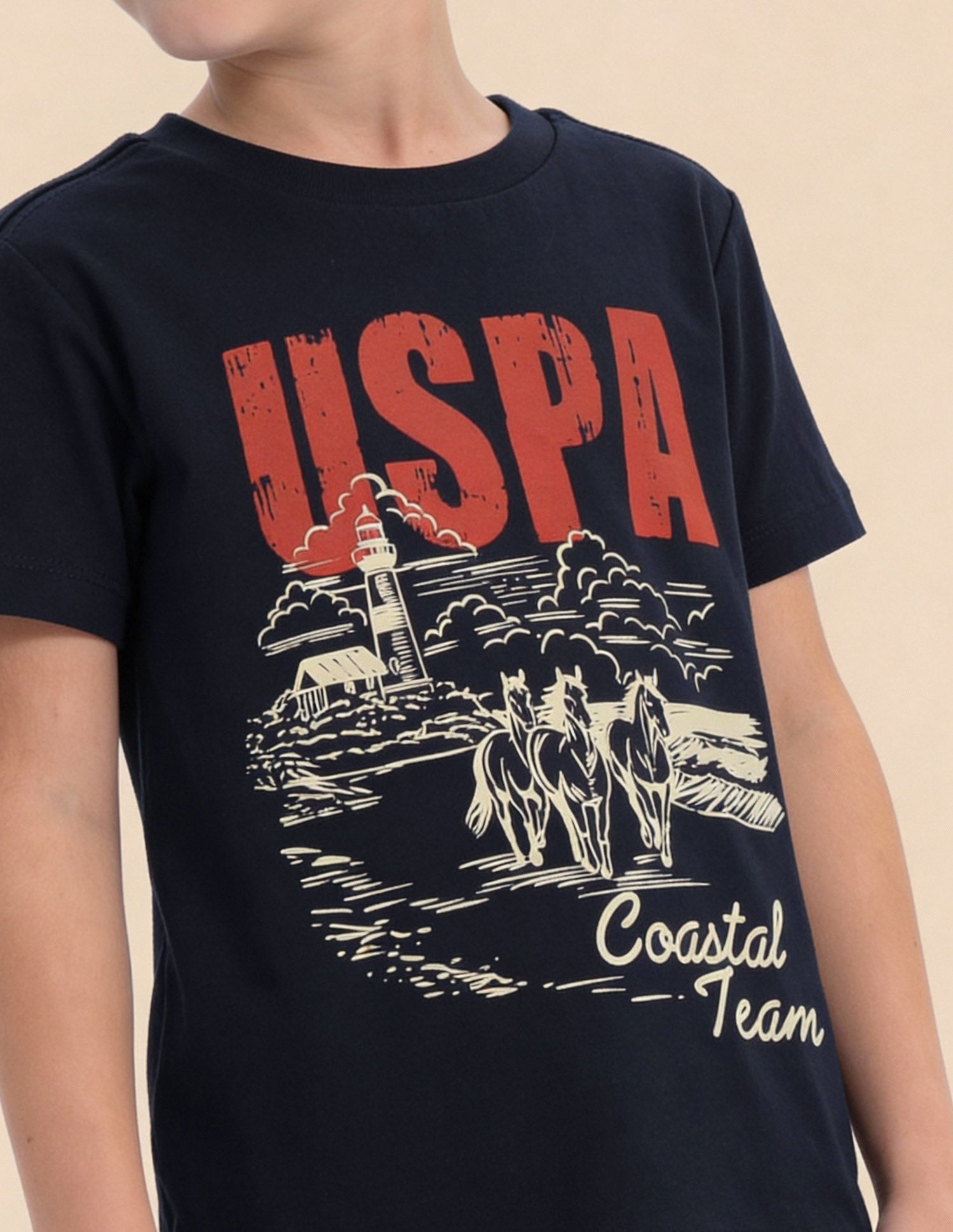 Boys Graphic Brand Printed Regular Fit T-Shirt Navy - U.S. Polo Assn. India | Large