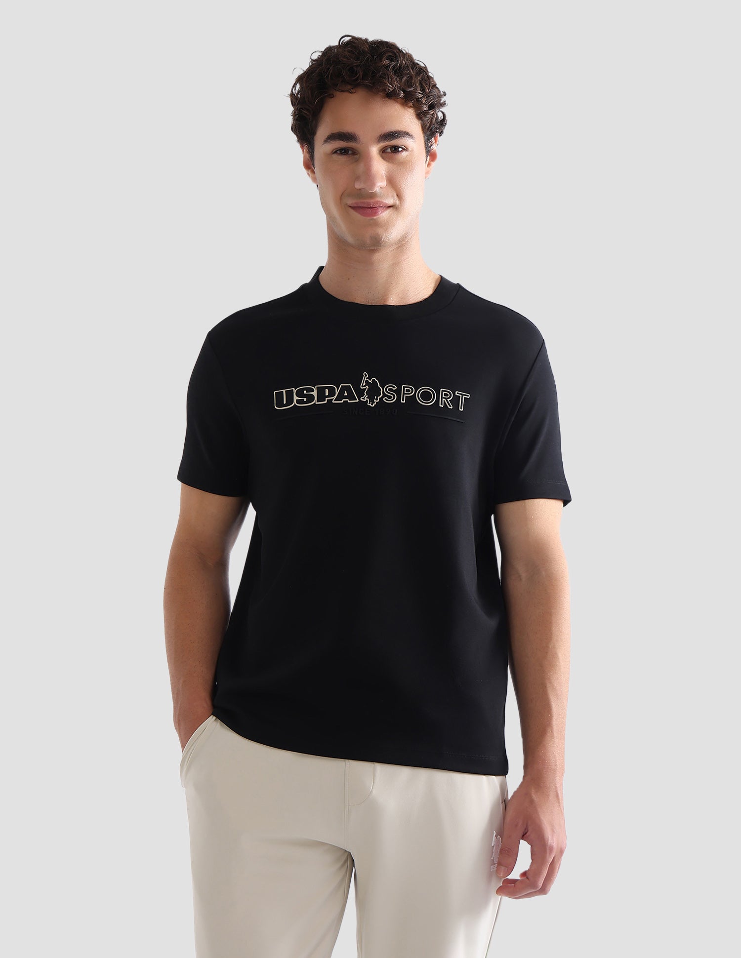 Brand Printed Slim Fit Active T-Shirt Black - U.S. Polo Assn. India | Large