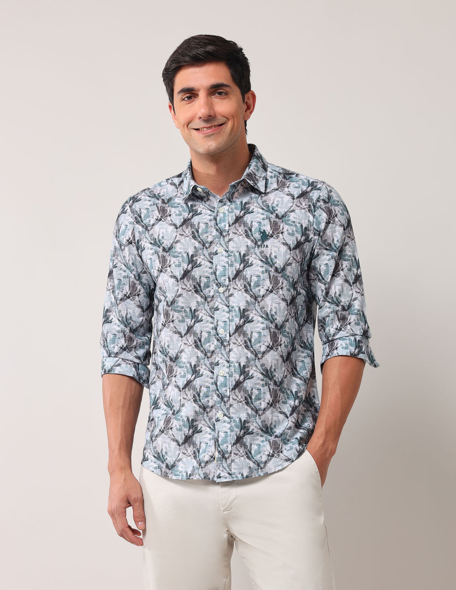 Floral Printed Regular Shirt Teal - U.S. POLO ASSN. | Large
