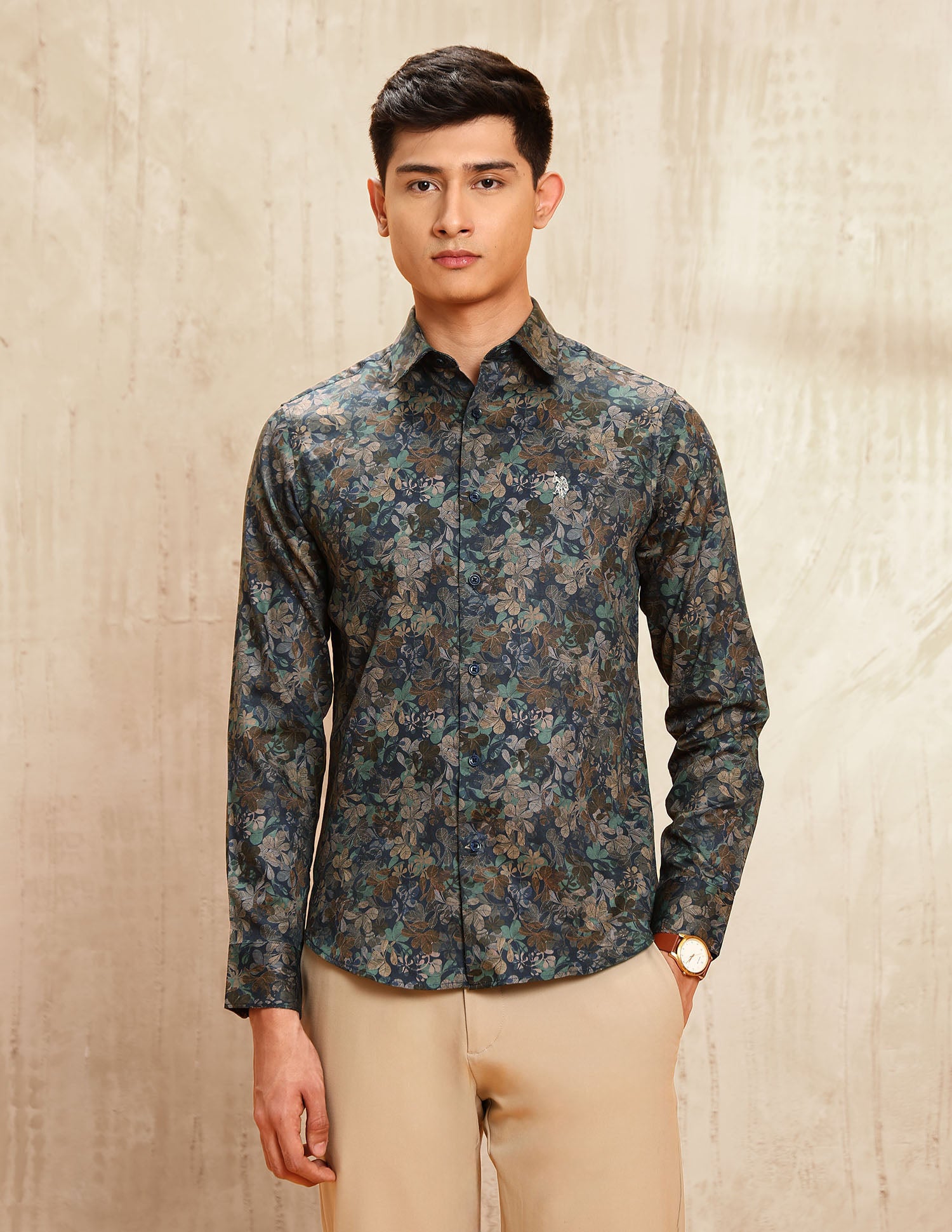 Floral Printed Satin Shirt Navy - U.S. POLO ASSN. | Large