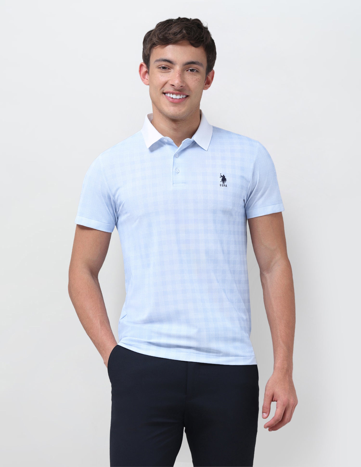Checked Slim Fit Polo Shirt Light Blue - U.S. Polo Assn. India | Large