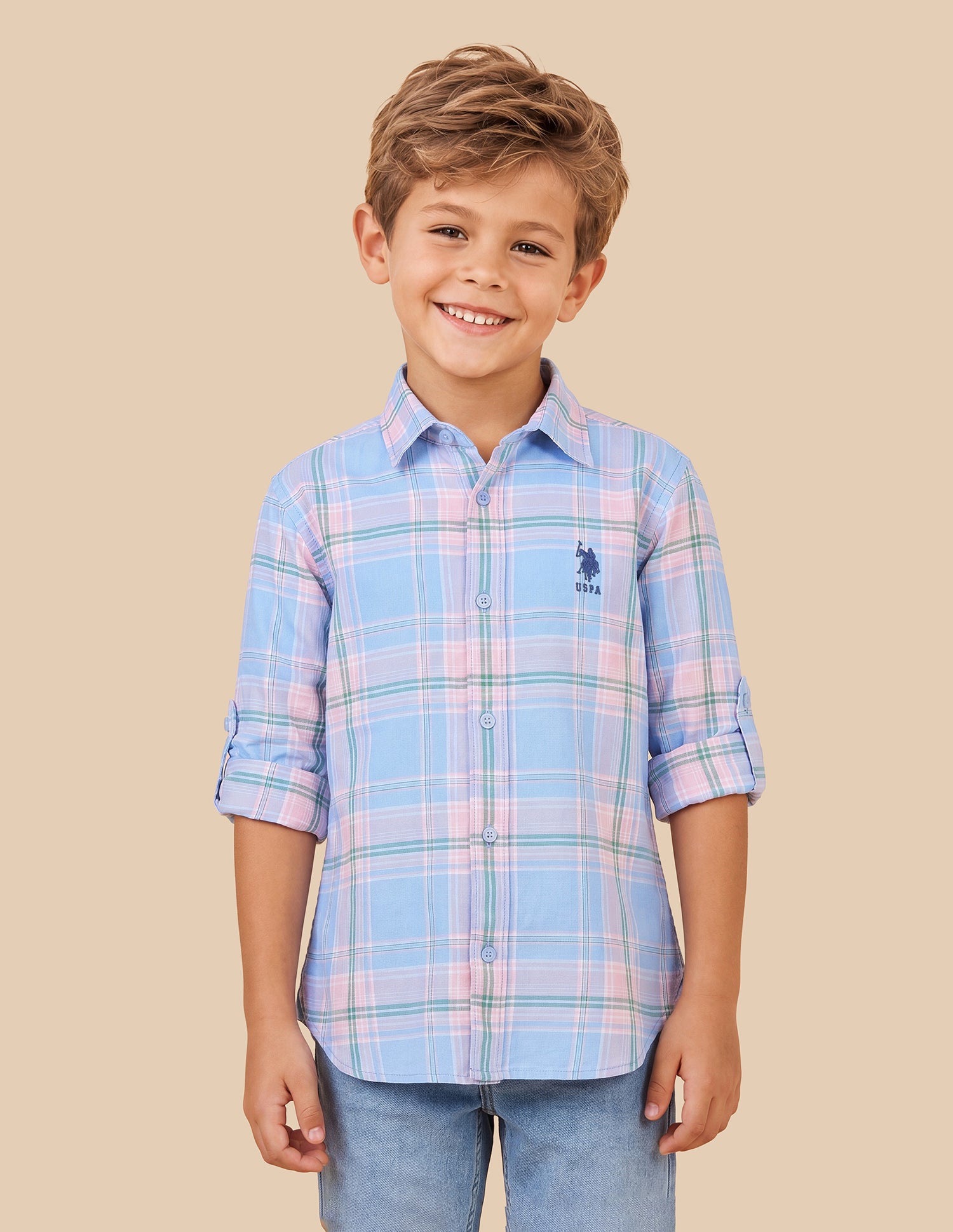 Plaid Checked Regular Fit Shirt Light Blue - U.S. Polo Assn. India | Large