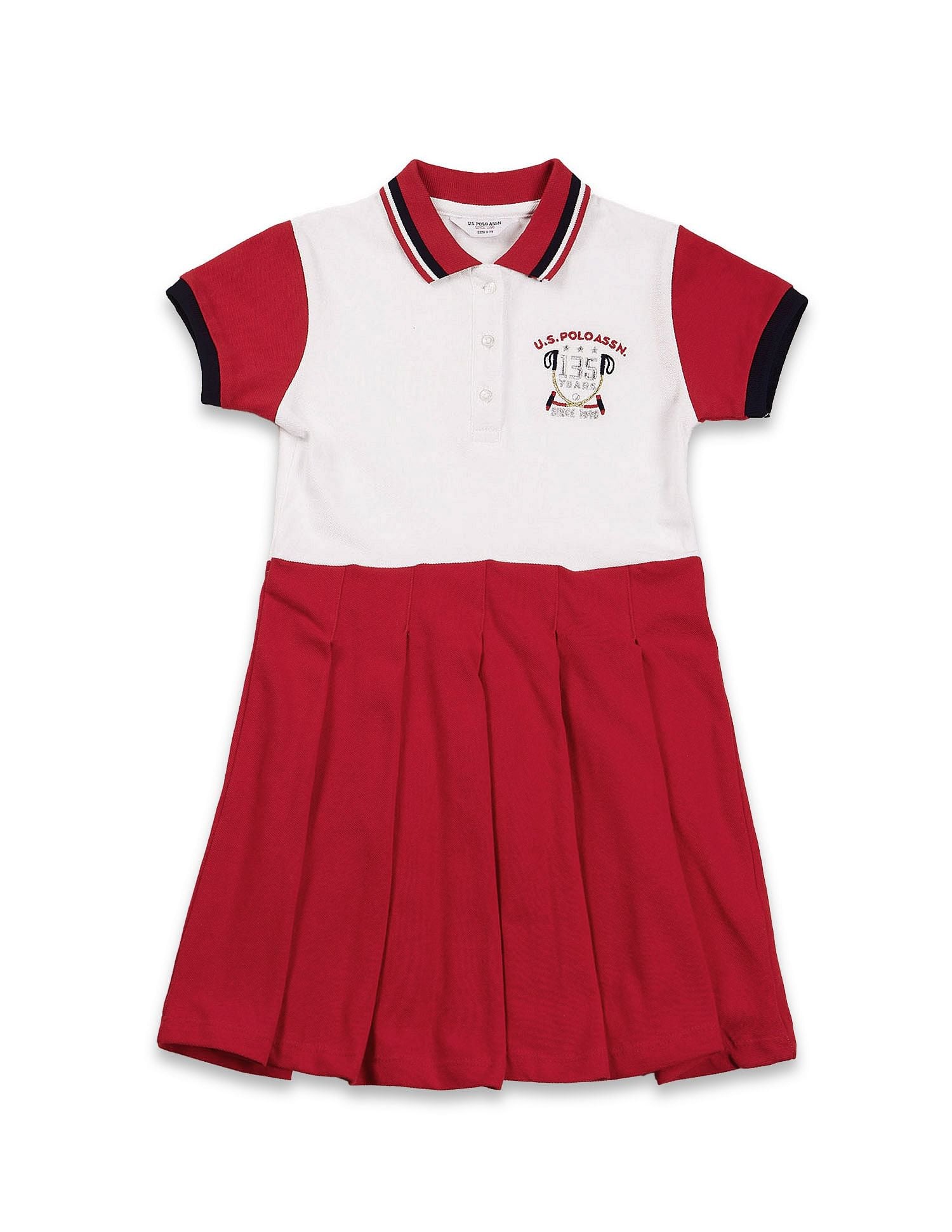 Girls Knife Pleat Cotton Dress Red - U.S. POLO ASSN. | Large