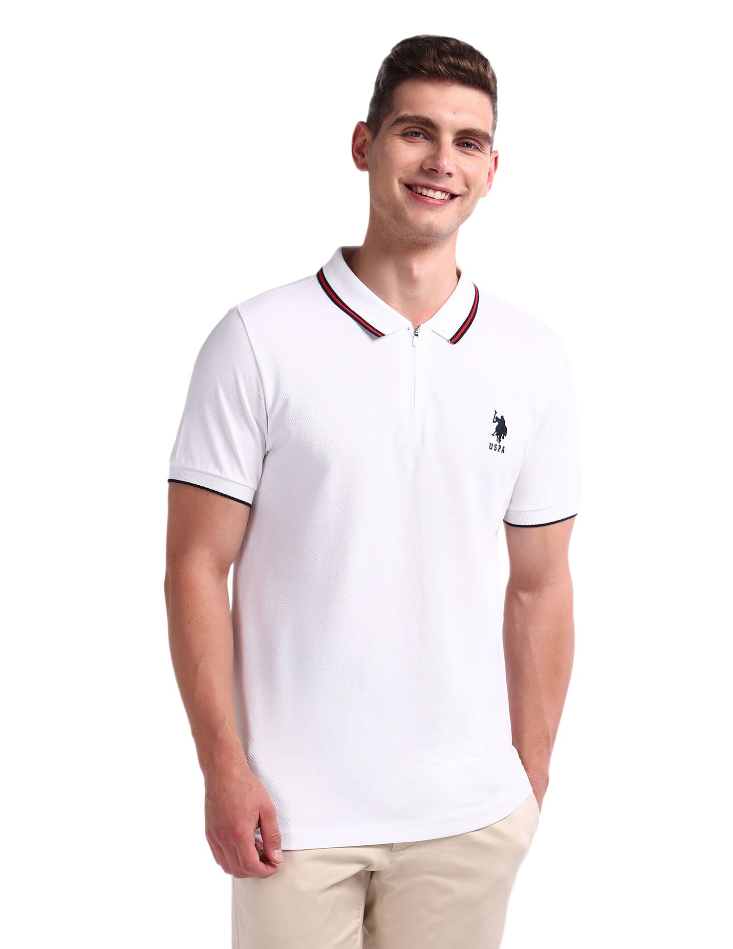 Slim Fit Pure Cotton Polo Shirt White - U.S. Polo Assn. India | Large
