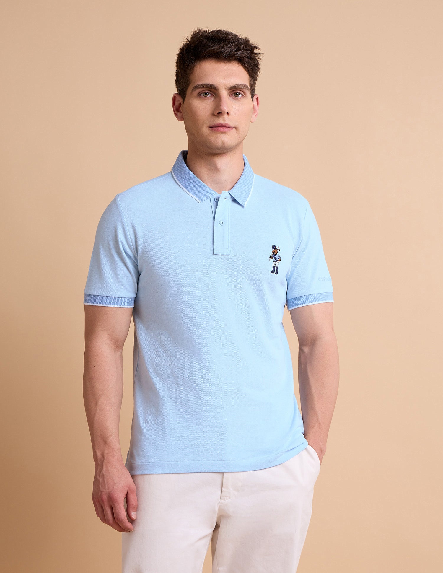 Solid Pure Cotton Polo Shirt Light Blue - U.S. POLO ASSN. | Large