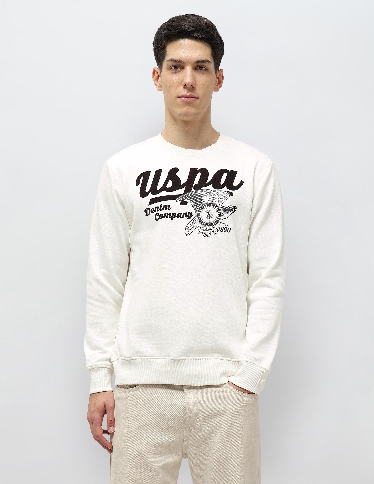Graphic Brand Printed Sweatshirt Ecru - U.S. POLO ASSN. | Large