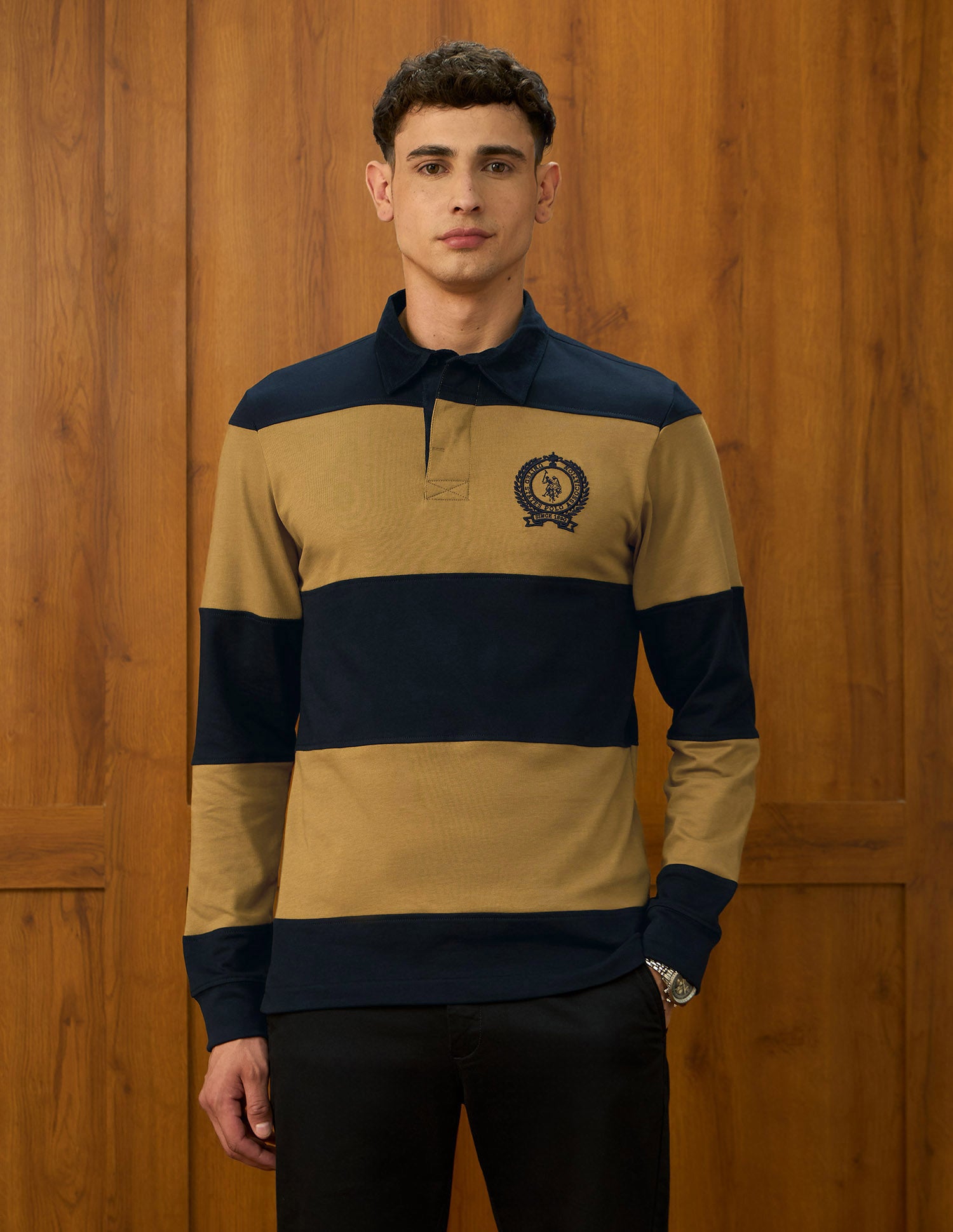 Horizontal Striped Varsity Theatre Polo Shirt Dark Brown - U.S. POLO ASSN. | Large