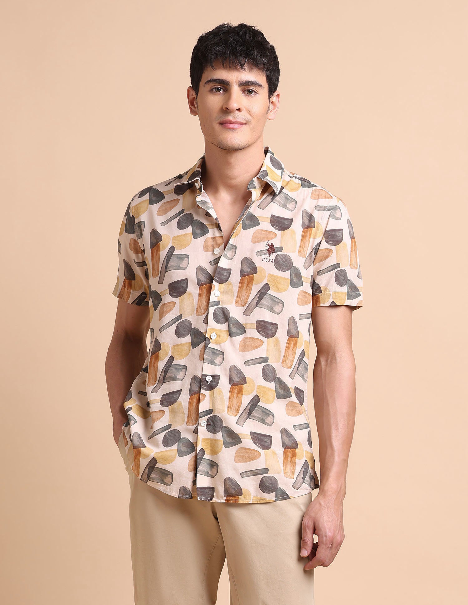 Abstract Printed Slim Fit Shirt Ivory - U.S. POLO ASSN. | Large