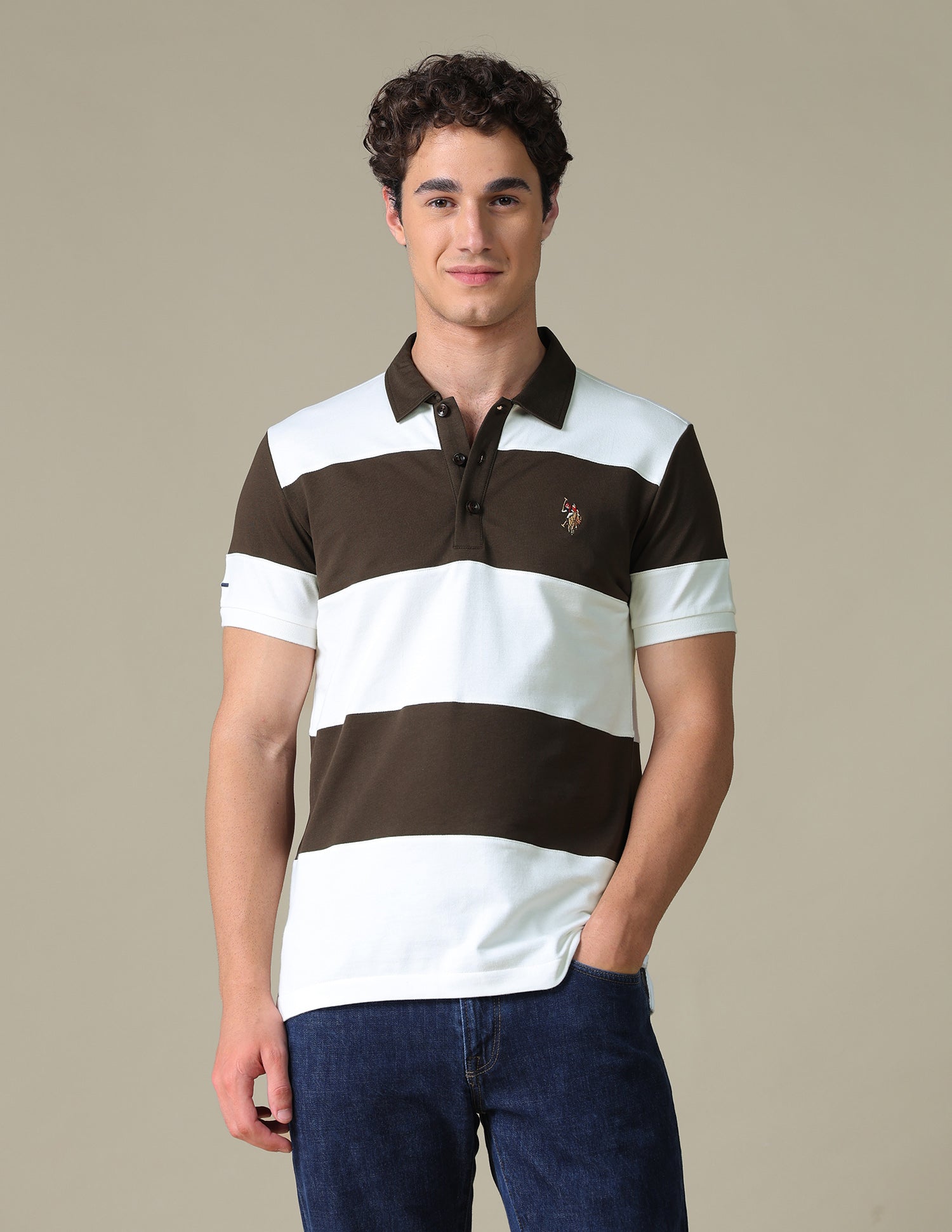 Horizontal Striped Slim Fit Polo Shirt Choco - U.S. Polo Assn. India | Large