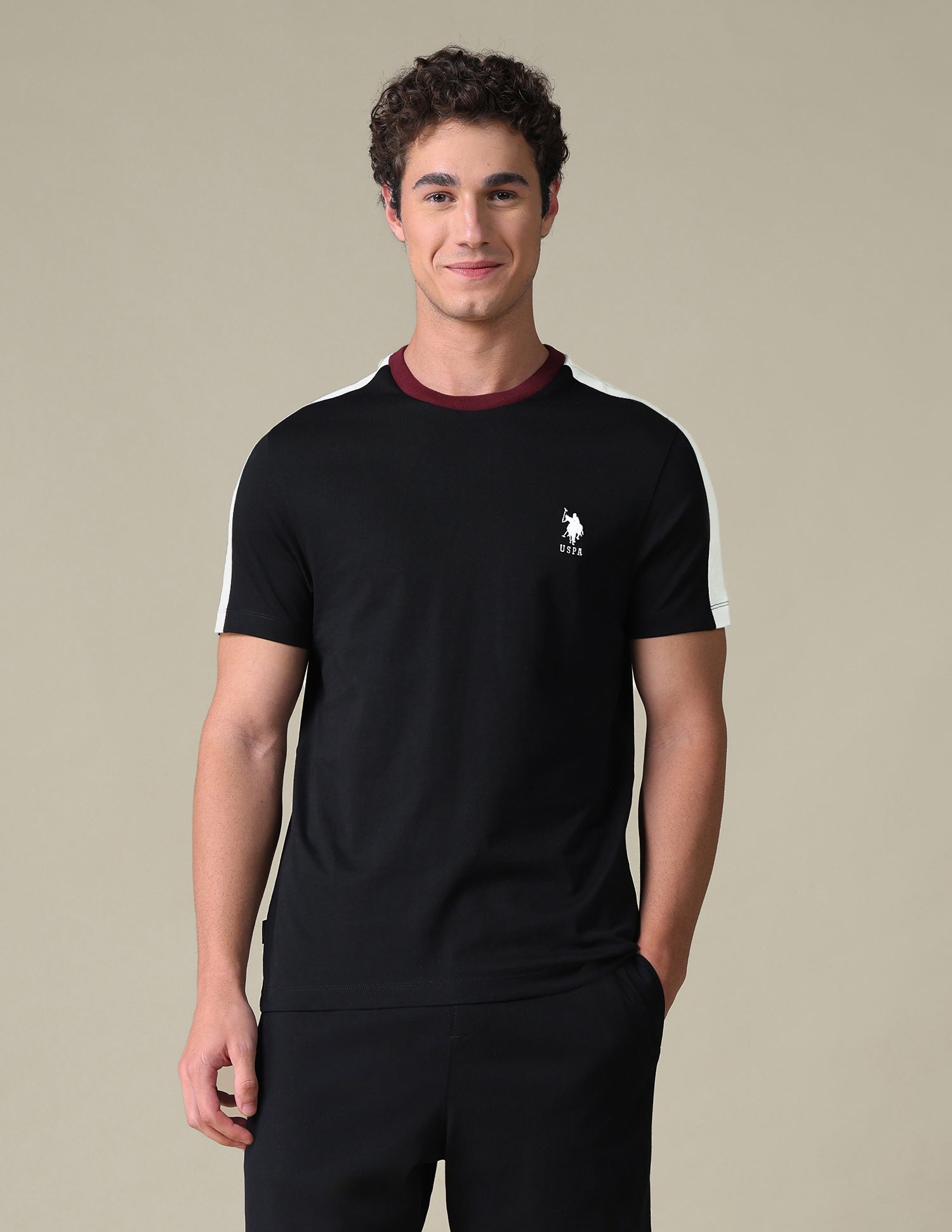 Slim Fit Colour Blocked T-Shirt Black - U.S. Polo Assn. India | Large