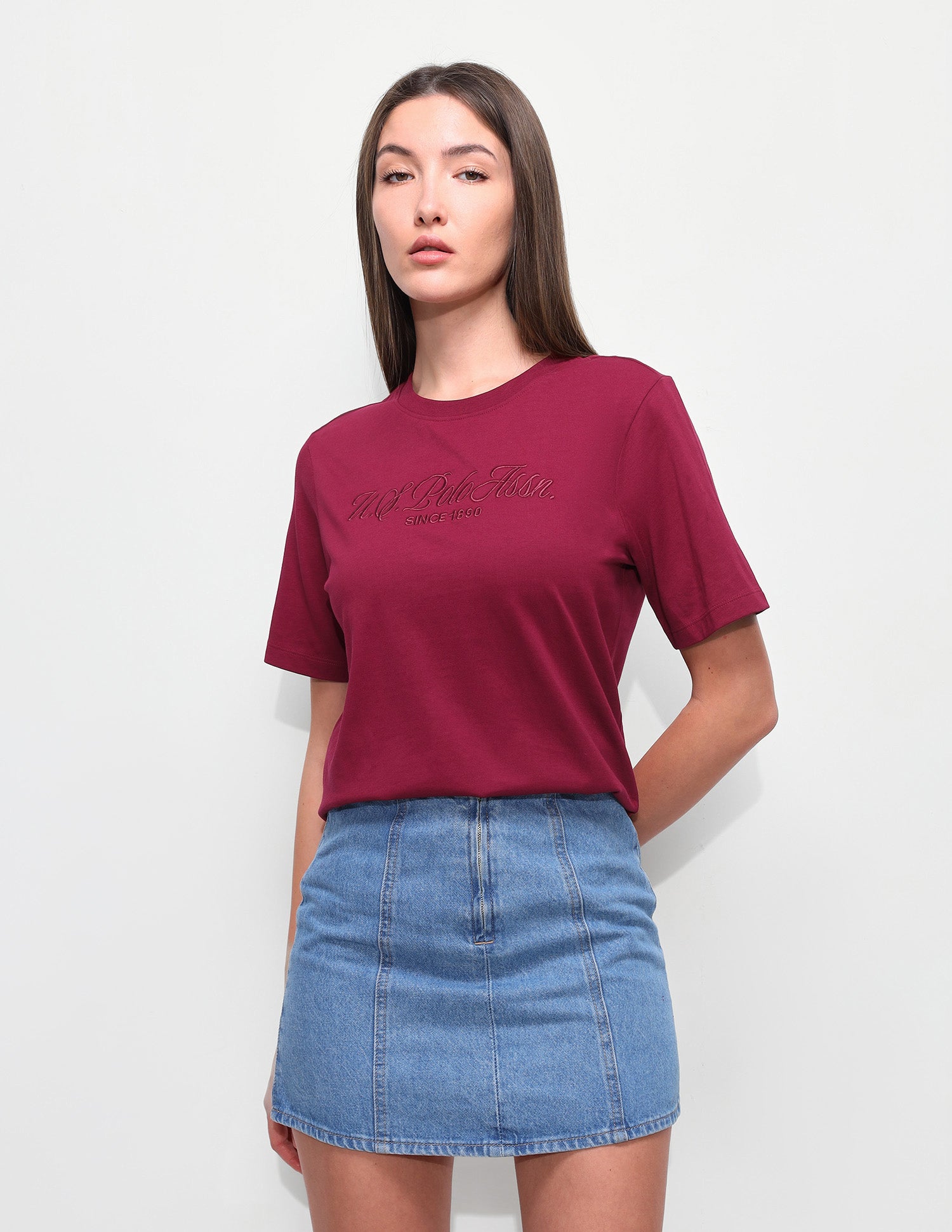 Cord Brand Embroidered Boxy Fit T-Shirt Dark Red - U.S. Polo Assn. India | Large