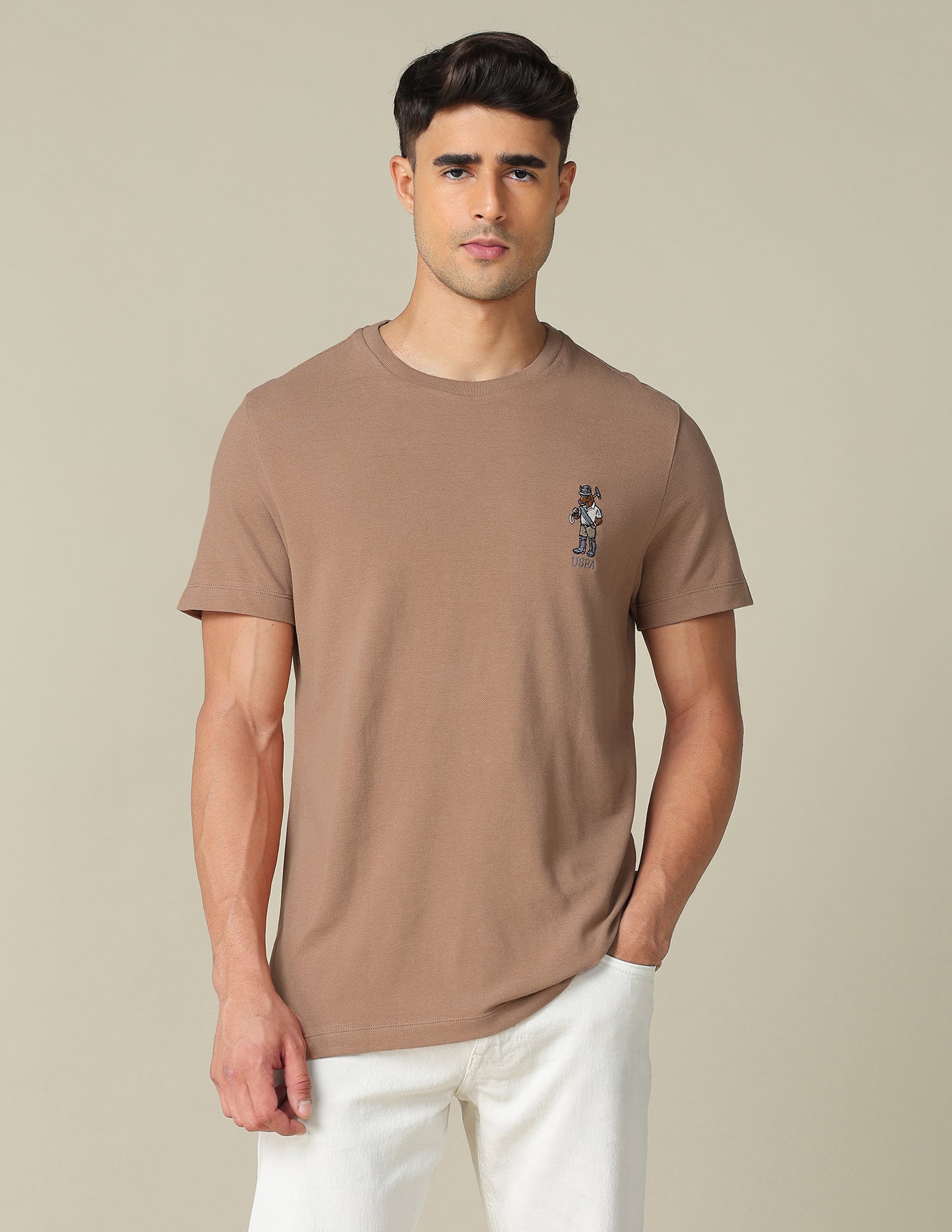 Pure Cotton Regular Fit T-Shirt Light Beige - U.S. POLO ASSN. | Large