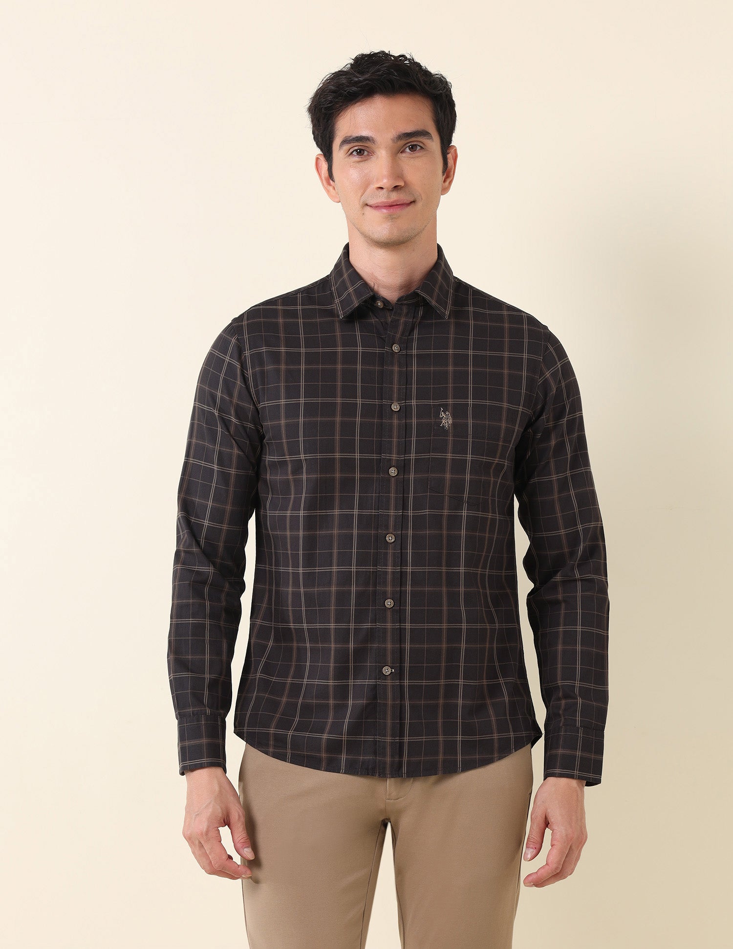 Grid Tattersall Checked Tailored Fit Shirt Dark Brown - U.S. Polo Assn. India | Large