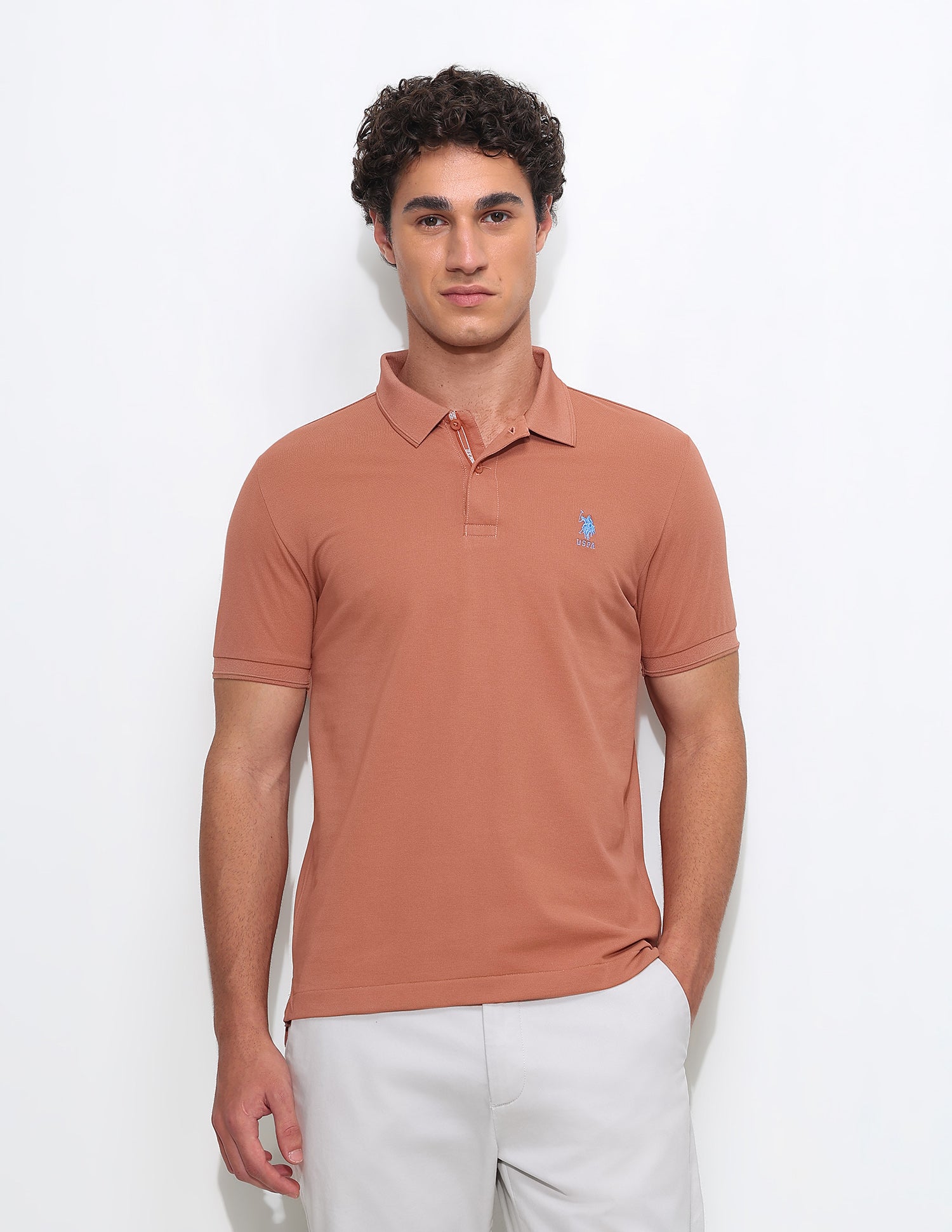 Solid Slim Fit Polo Shirt Orange - U.S. Polo Assn. India | Large