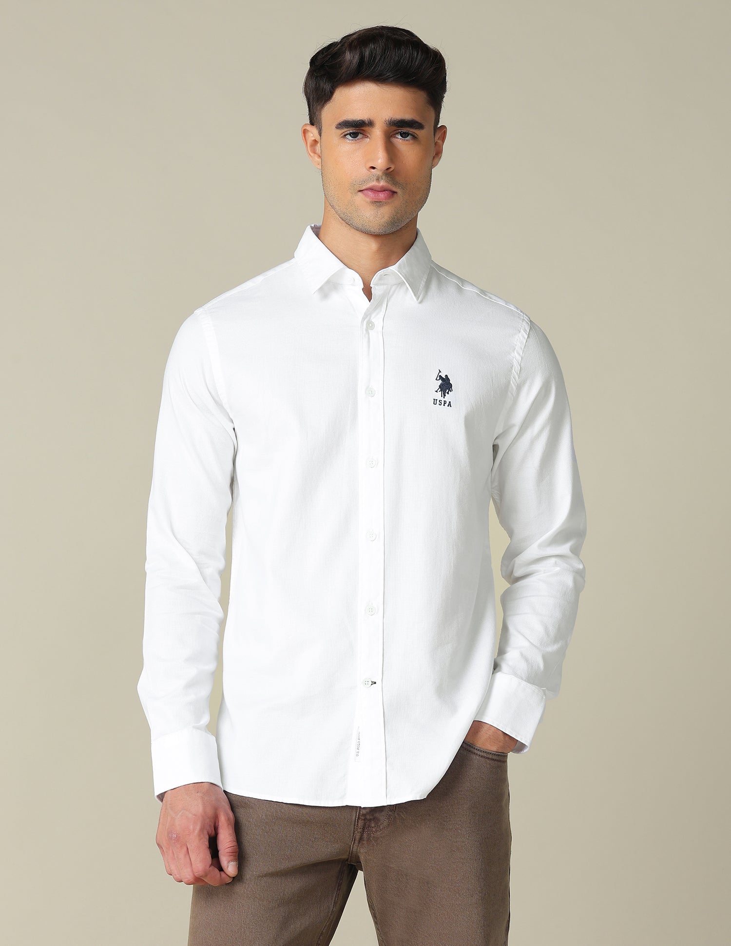 Dobby Tailored Fit Shirt White - U.S. POLO ASSN. | Large