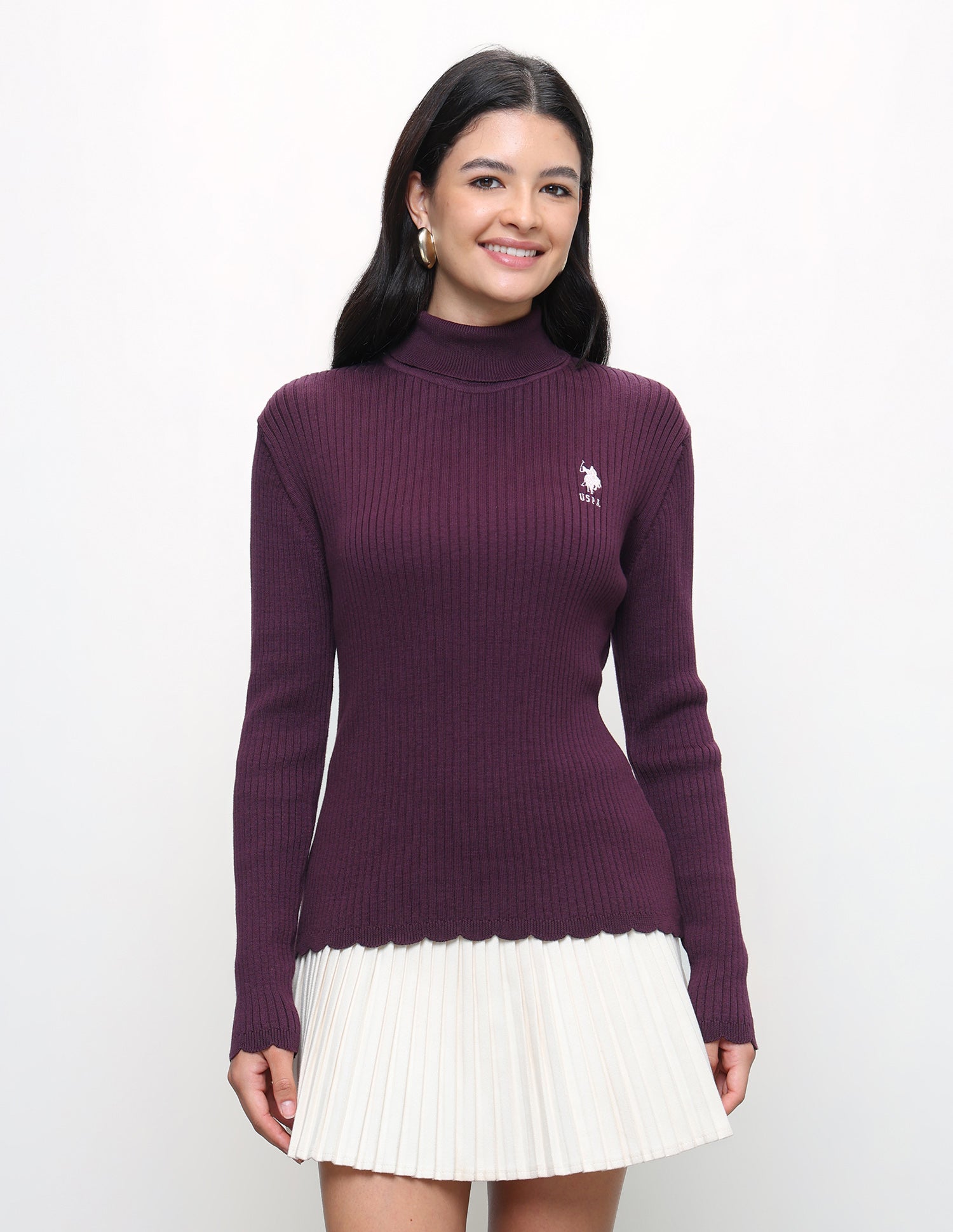 Vertical Striped Patterned Sweater Wine - U.S. Polo Assn. India | Large