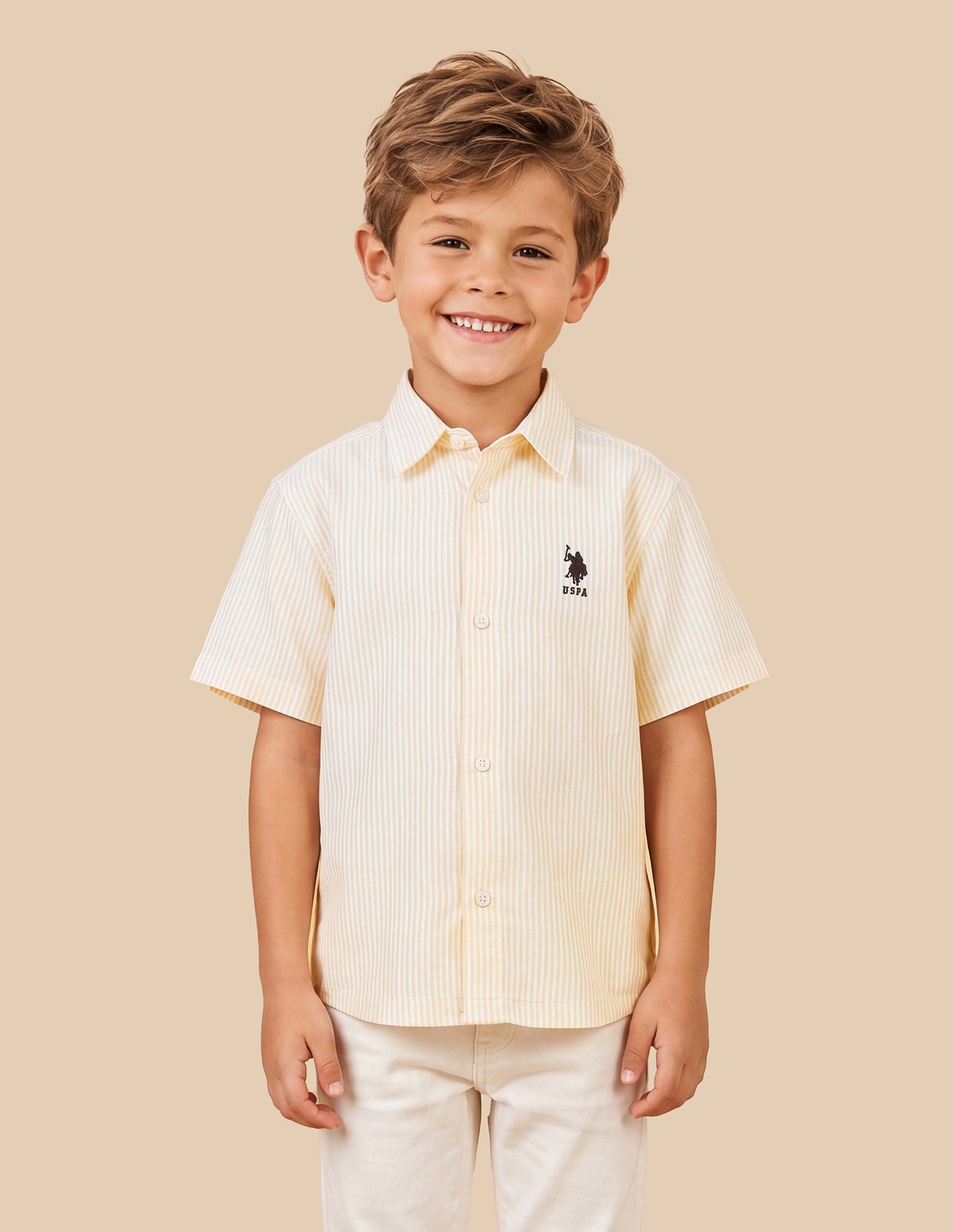 Vertical Striped Brand Printed Boxy Fit Shirt Yellow - U.S. Polo Assn. India | Large
