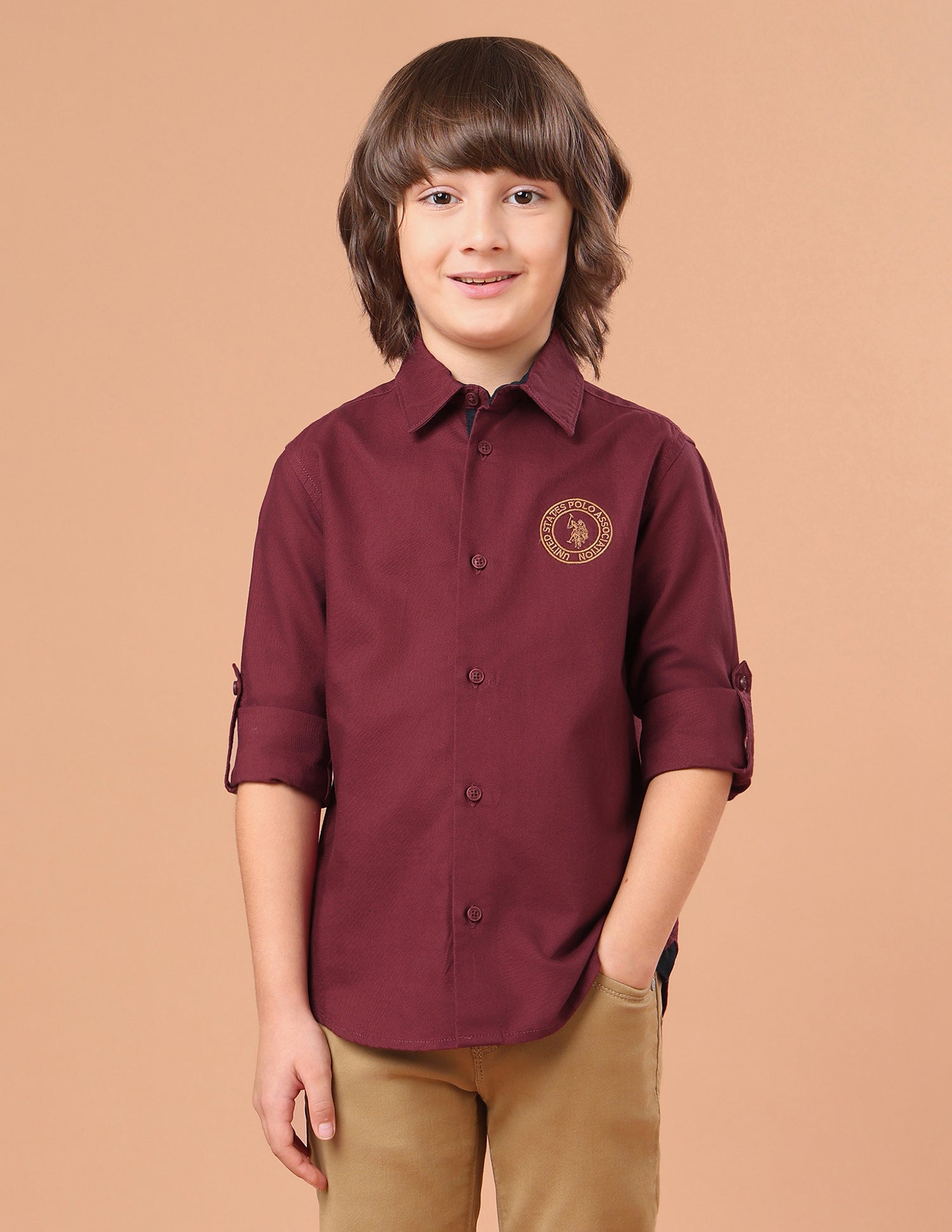 Typographic Brand Printed Twill Shirt Maroon - U.S. Polo Assn. India | Large