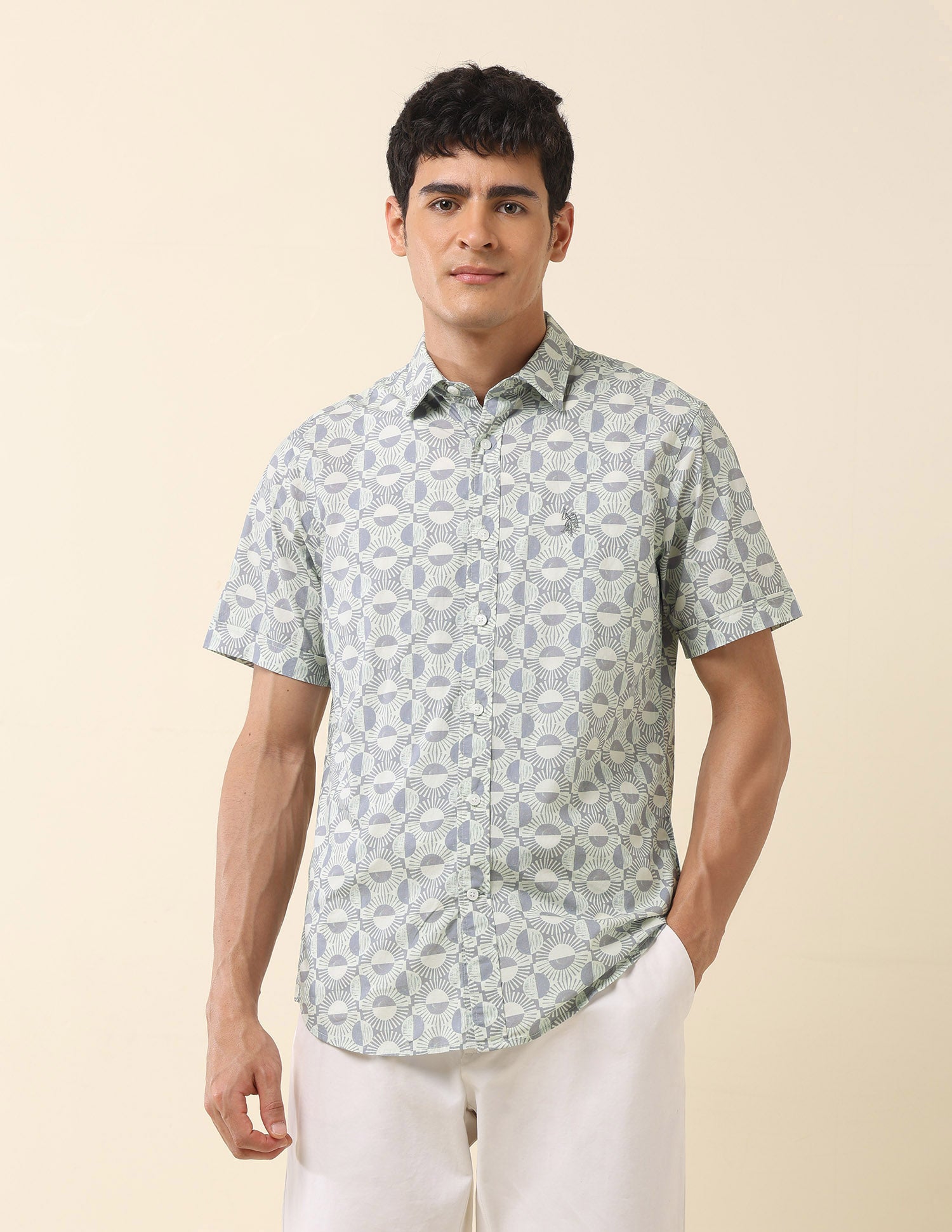 Tailored Fit Geometric Printed Shirt Grey - U.S. Polo Assn. India | Large