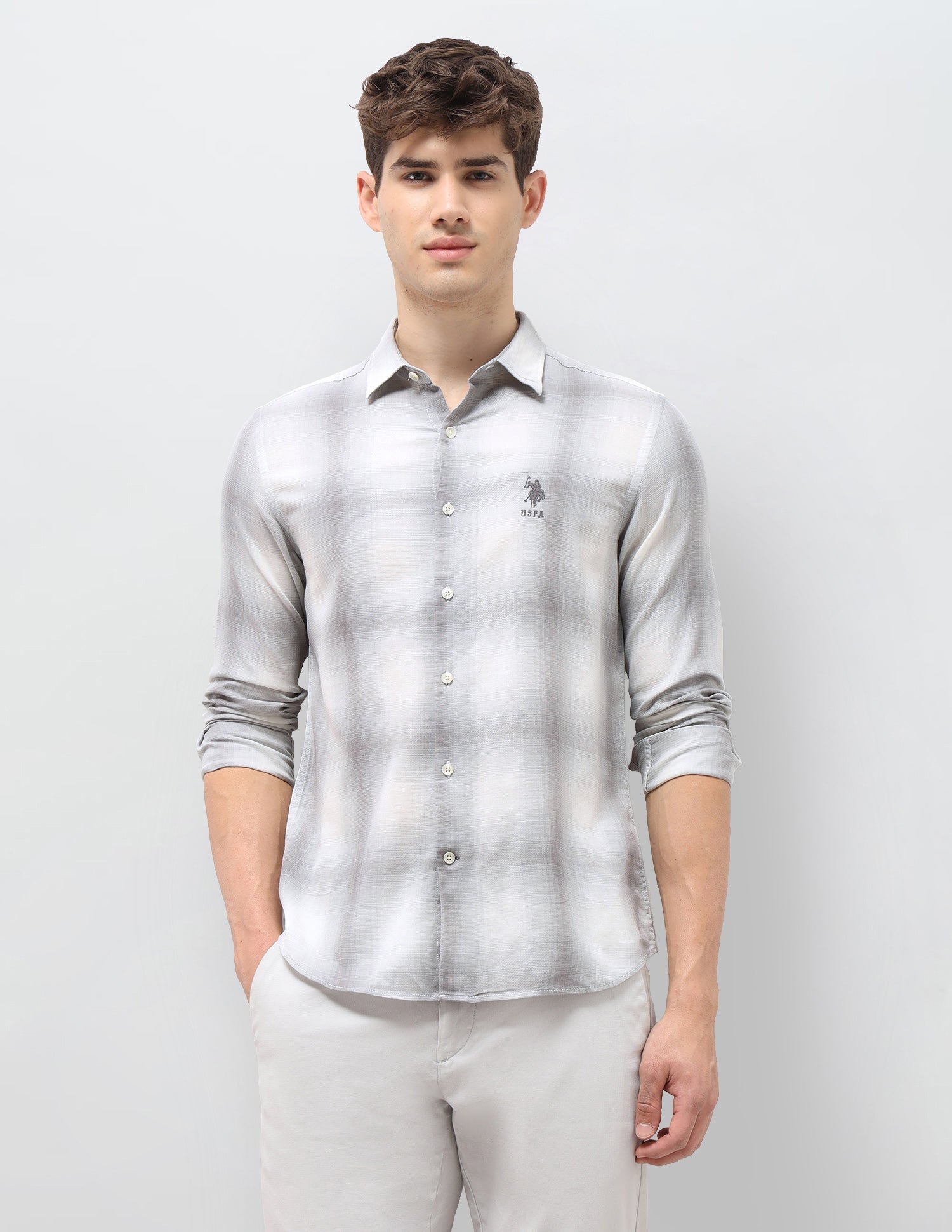 Tartan Checked Dobby Shirt Light Grey - U.S. Polo Assn. India | Large