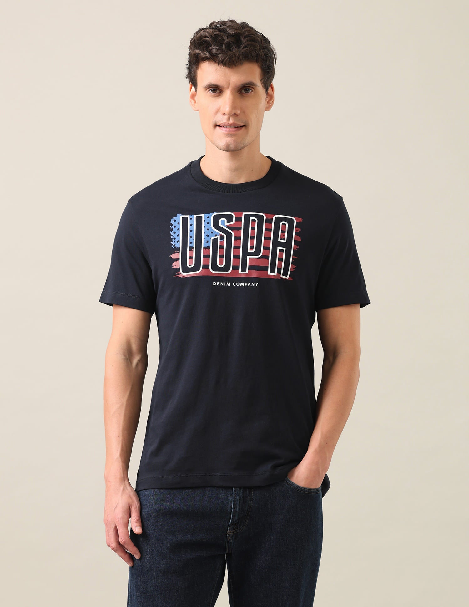 Graphic Brand Printed Regular Fit T-Shirt Navy - U.S. Polo Assn. India | Large