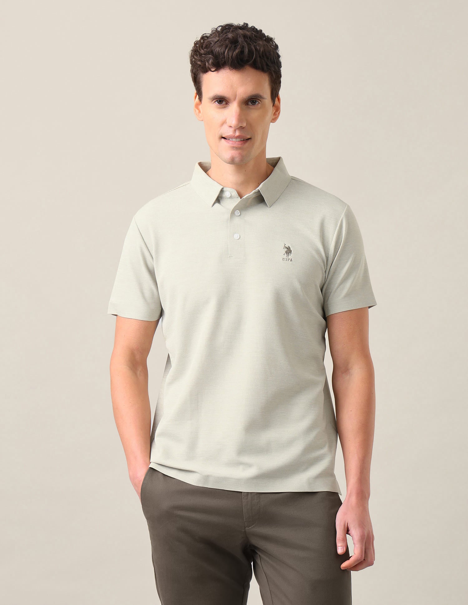 Solid Slim Fit Polo Shirt Light Green - U.S. Polo Assn. India | Large