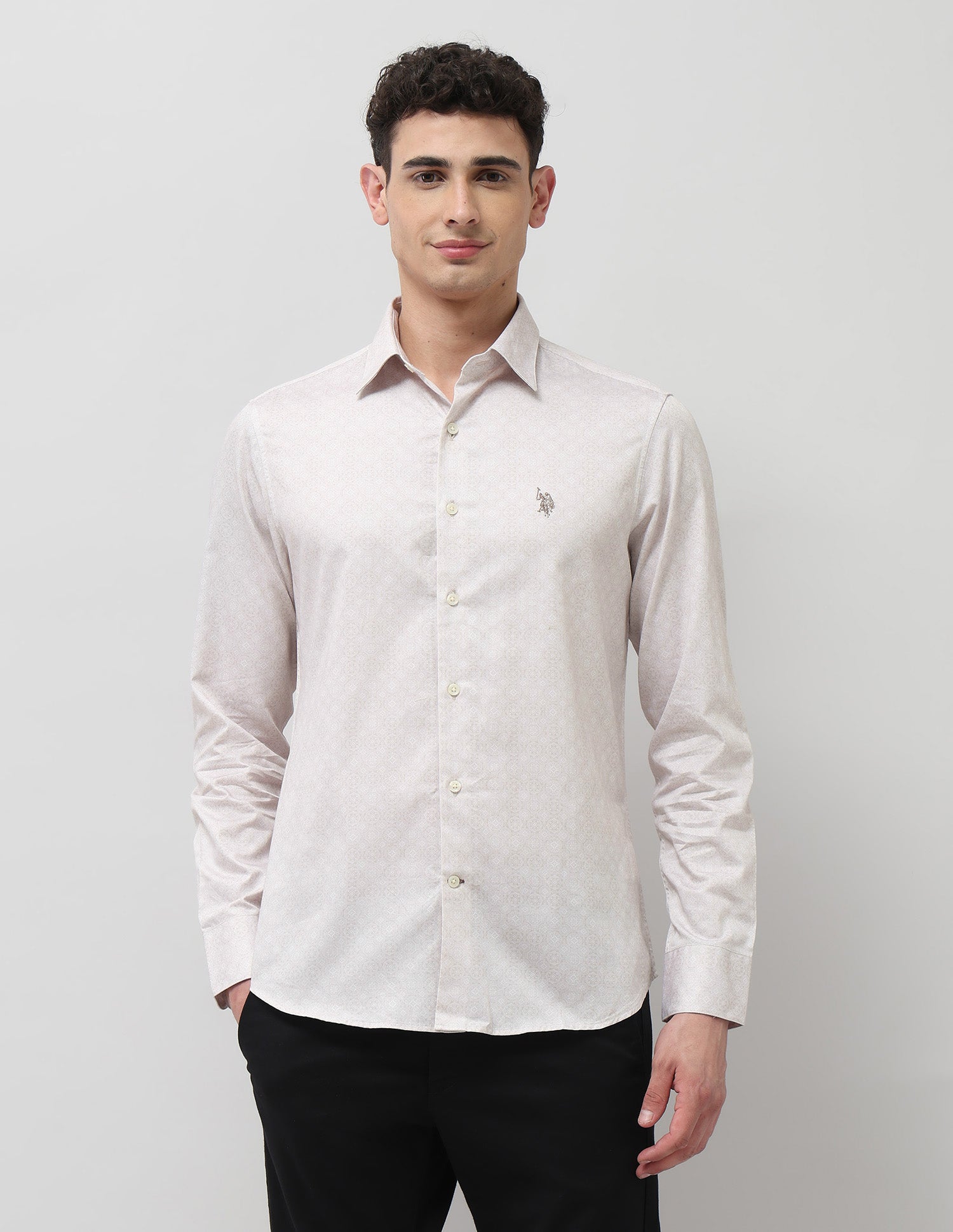 Pure Cotton Geometric Printed Shirt Beige - U.S. POLO ASSN. | Large