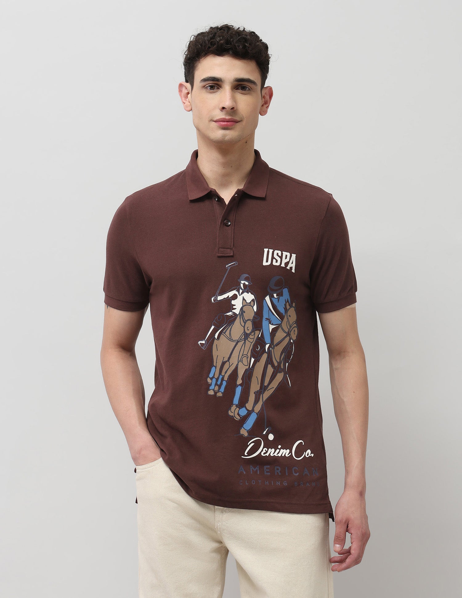 Pure Cotton Muscle Fit Polo Shirt Dark Brown - U.S. Polo Assn. India | Large