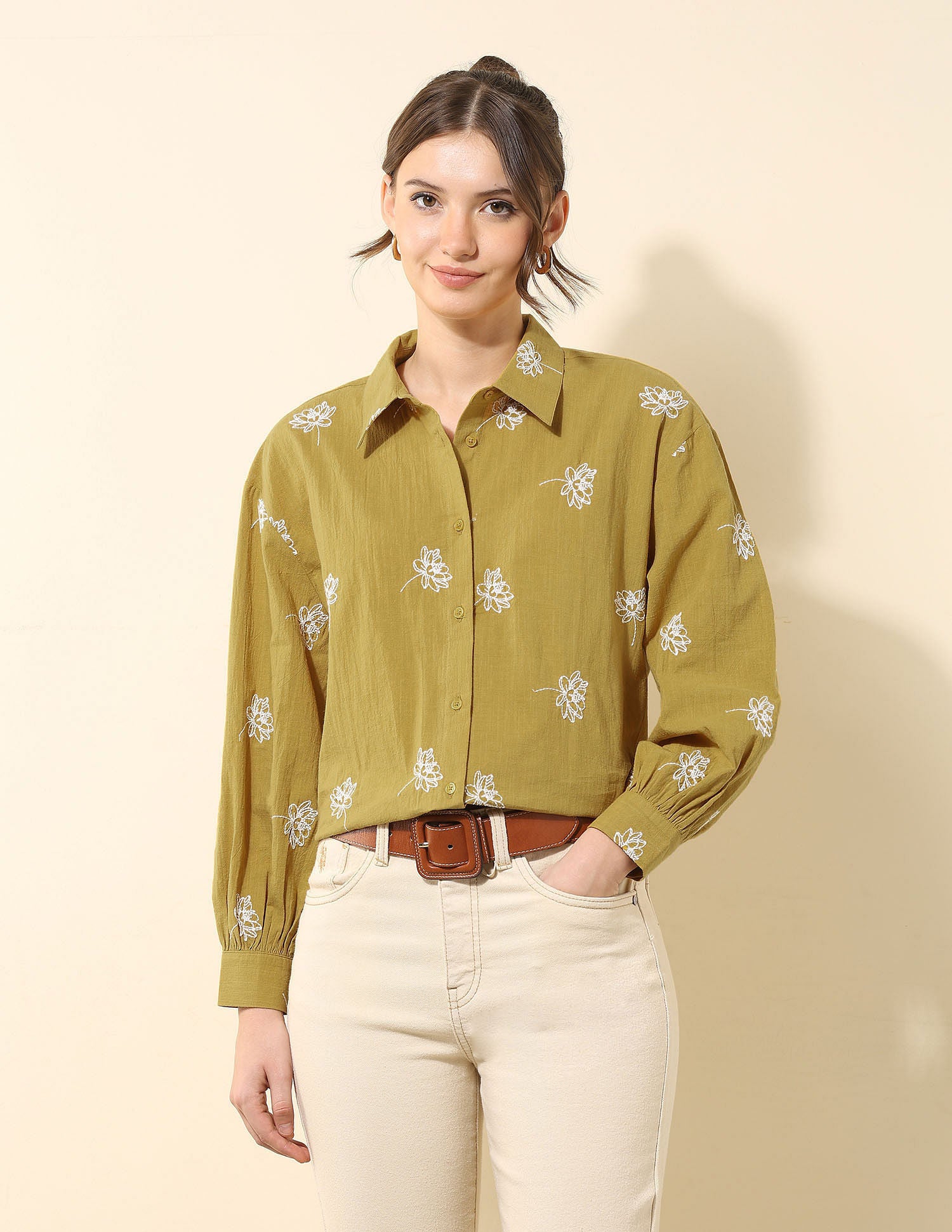 Floral Embroidered Dobby Shirt Mustard - U.S. Polo Assn. India | Large