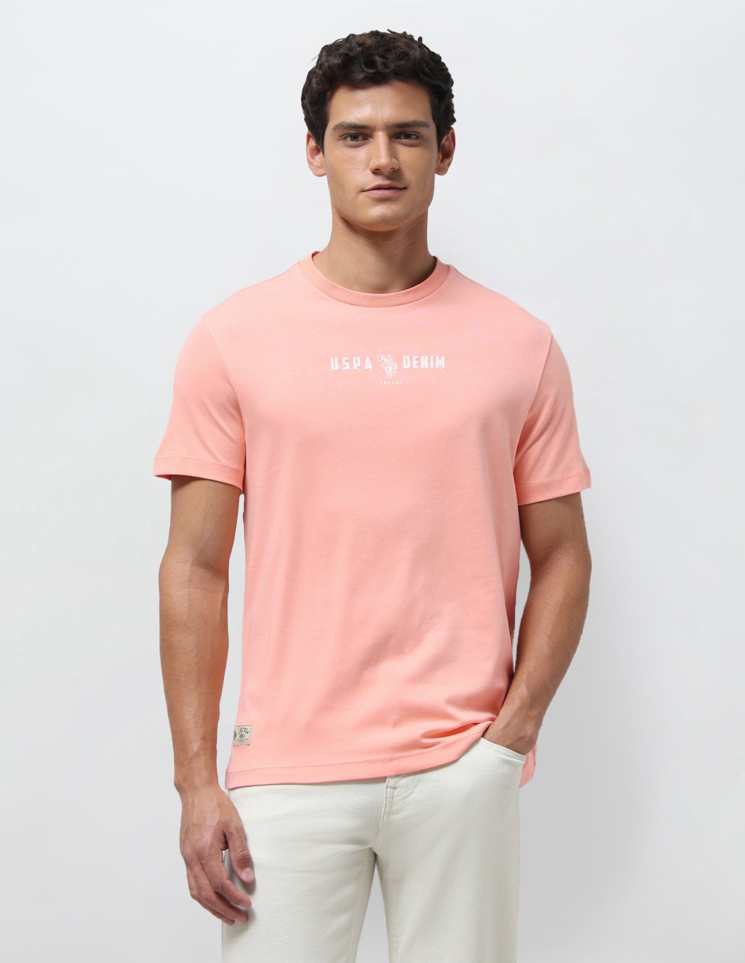 Solid Slim Fit T-Shirt Peach - U.S. Polo Assn. India | Large