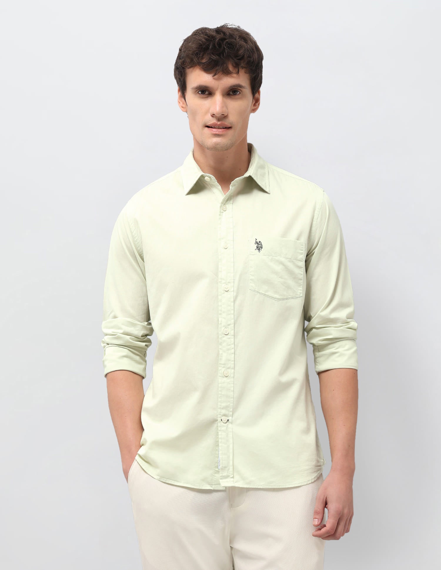 Solid Tailored Fit Shirt Green - U.S. Polo Assn. India | Large