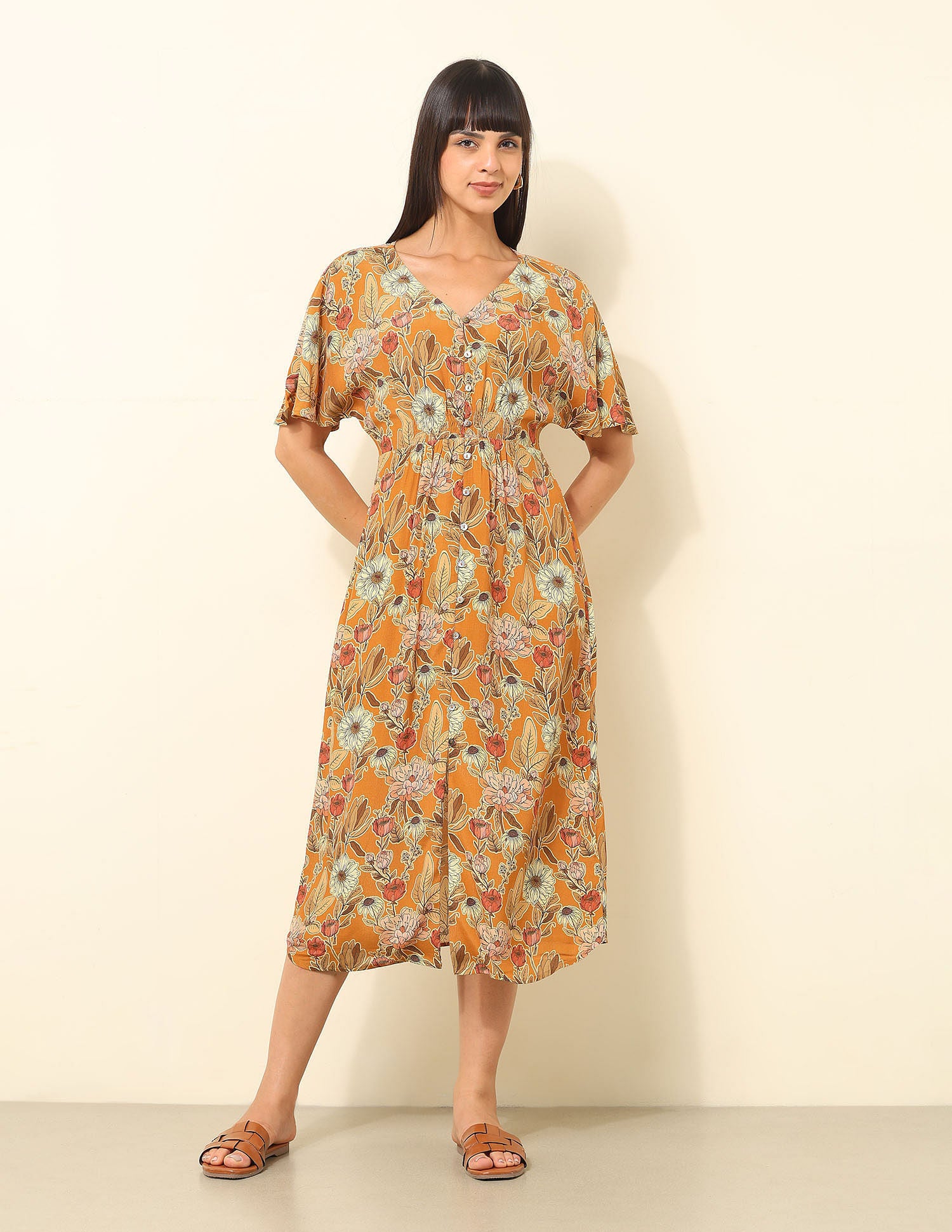 Floral Printed Fit & Flare Midi Dress Multi-colour - U.S. Polo Assn. India | Large