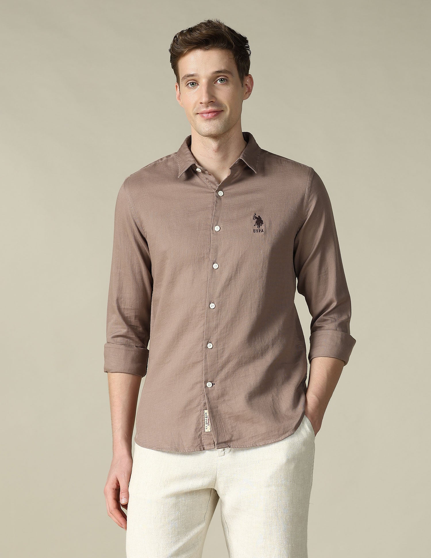 Dobby Regular Fit Shirt Pink - U.S. POLO ASSN. | Large