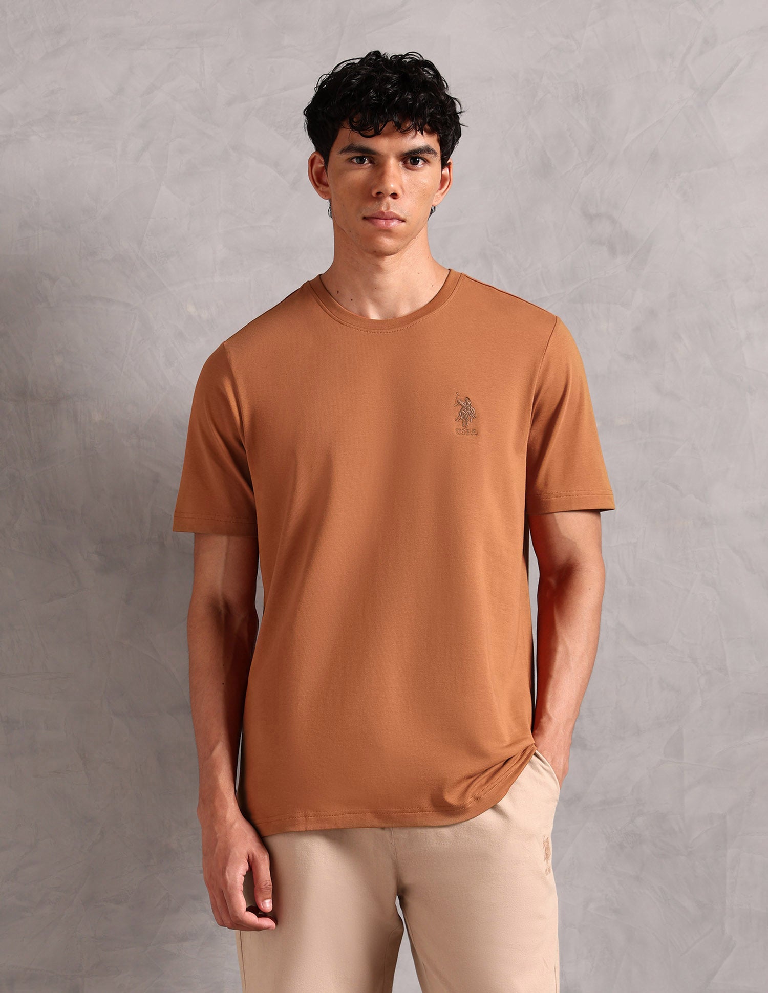 Comfort Fit Pure Cotton OEE12 Lounge T-Shirt - Pack Of 1 Leather Brown - U.S. POLO ASSN. | Large