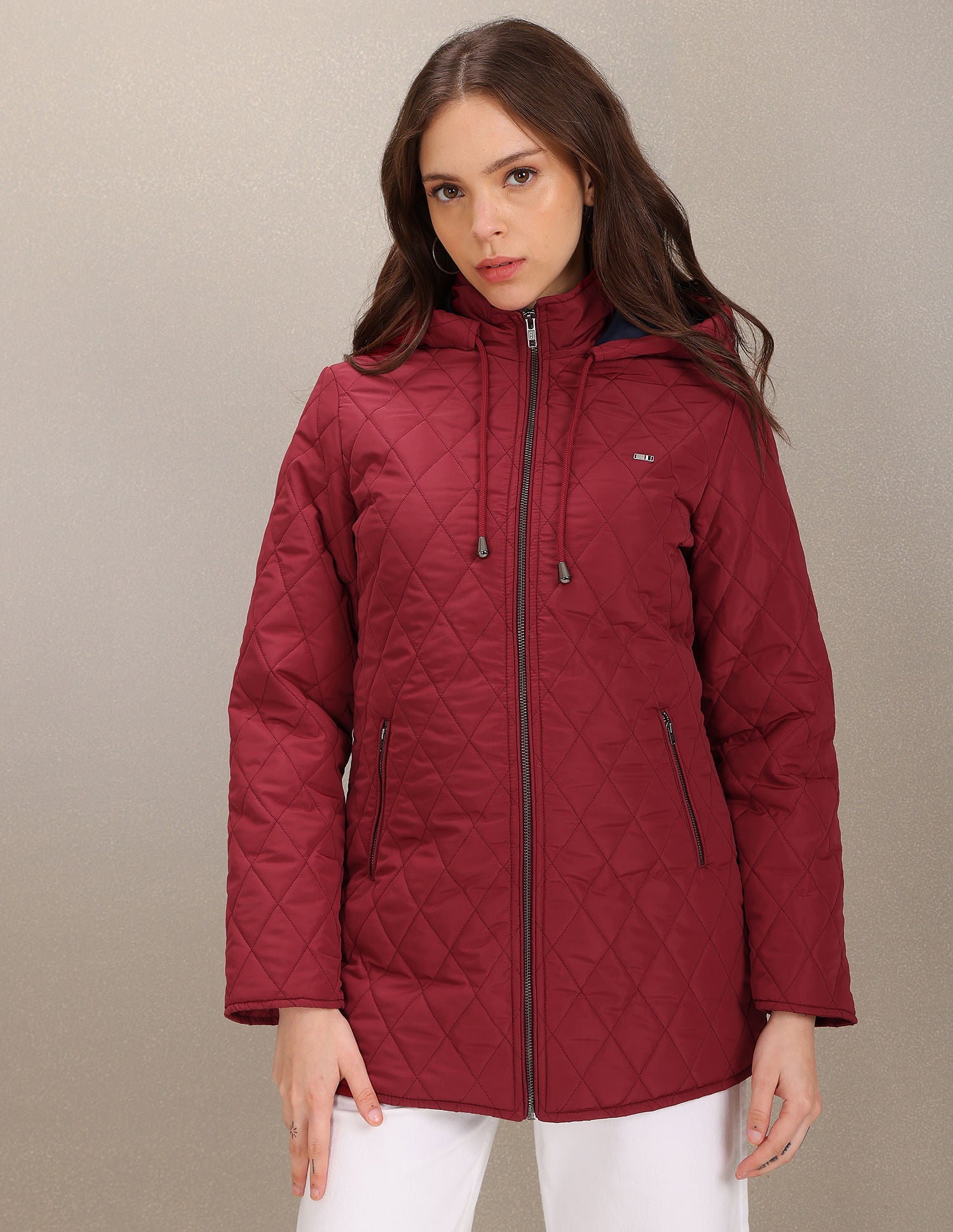 Hooded Solid Padded Longline Jacket Wine - U.S. POLO ASSN. | Large