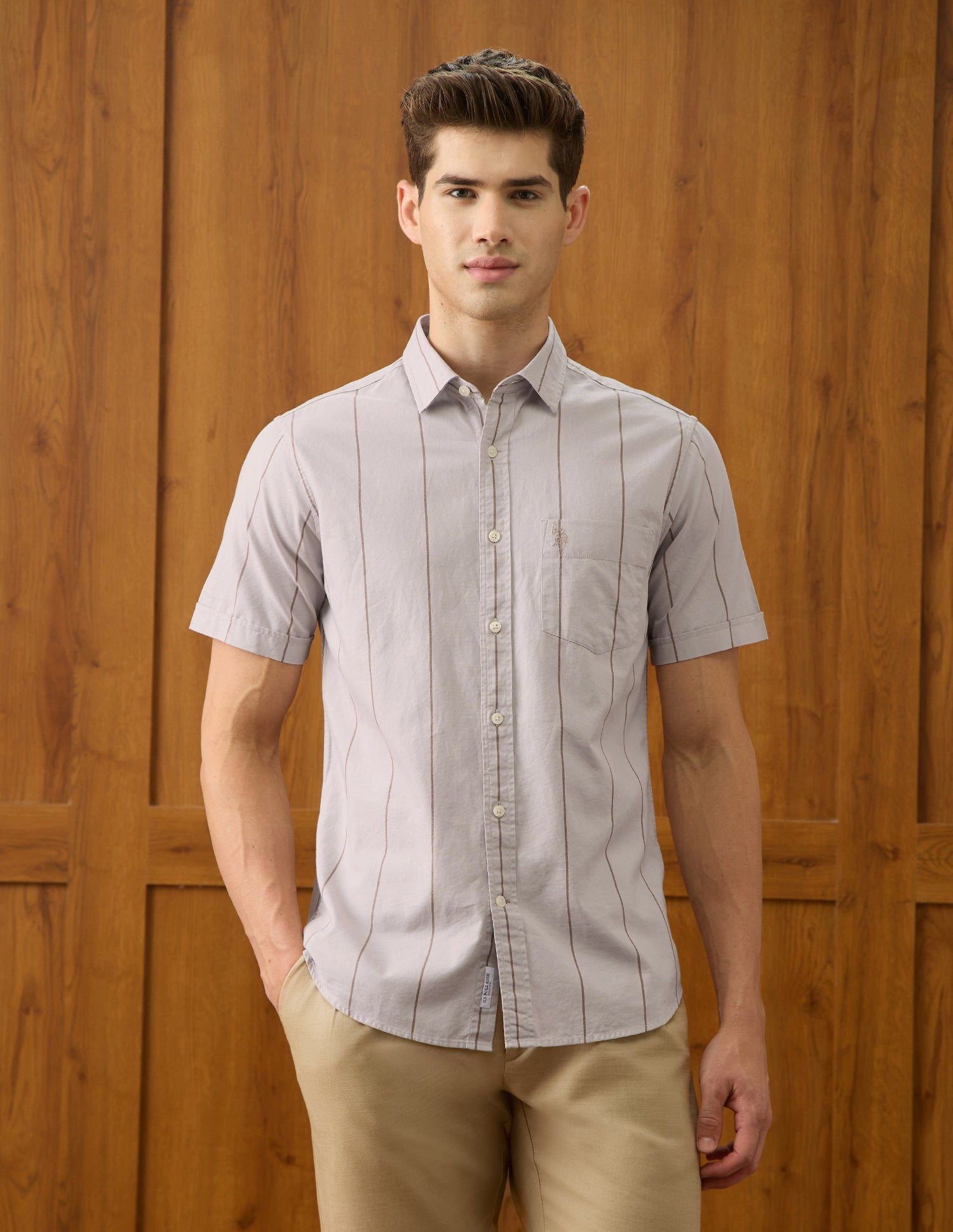 Oxford Vertical Striped Shirt Beige - U.S. Polo Assn. India | Large